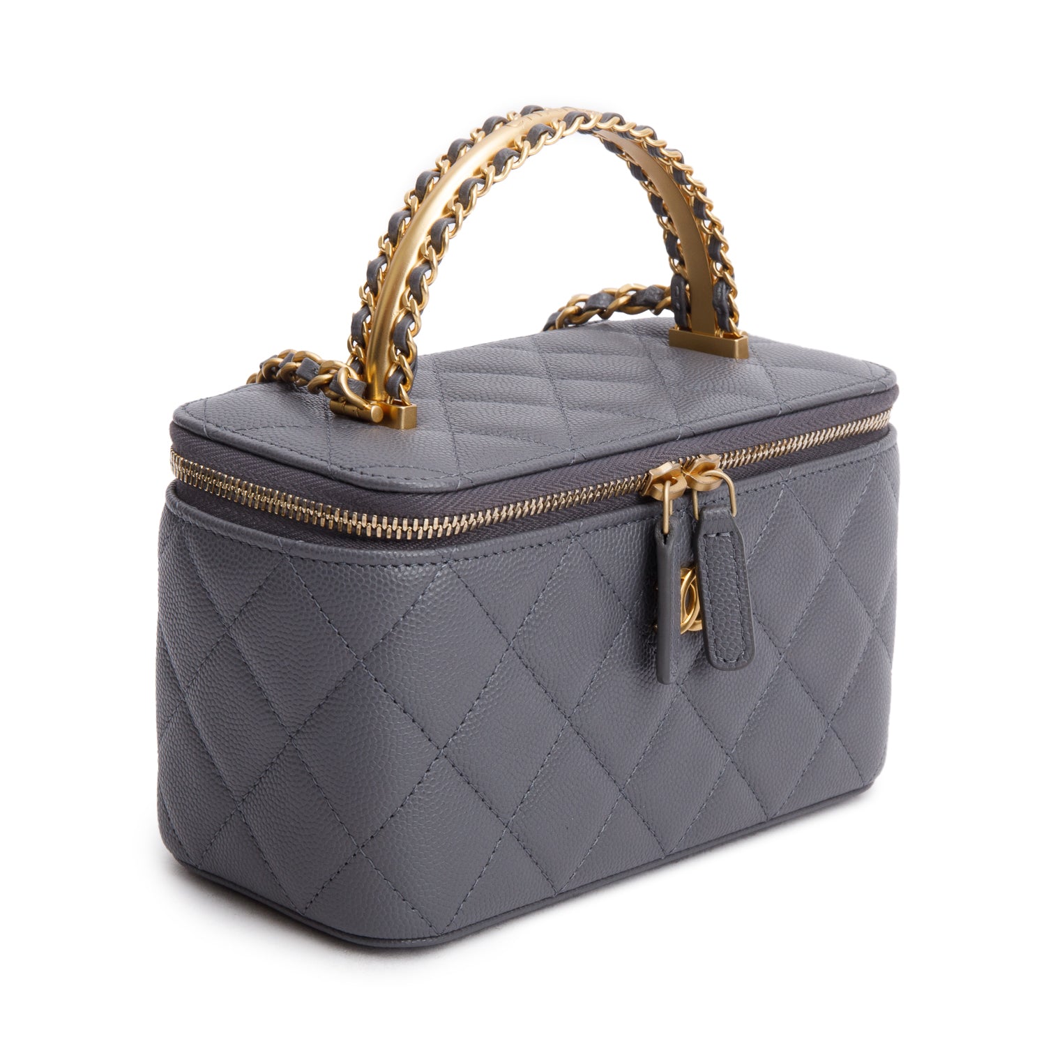 Chanel 2025 Grey Caviar Top Handle Long Vanity w/ Box & Receipt