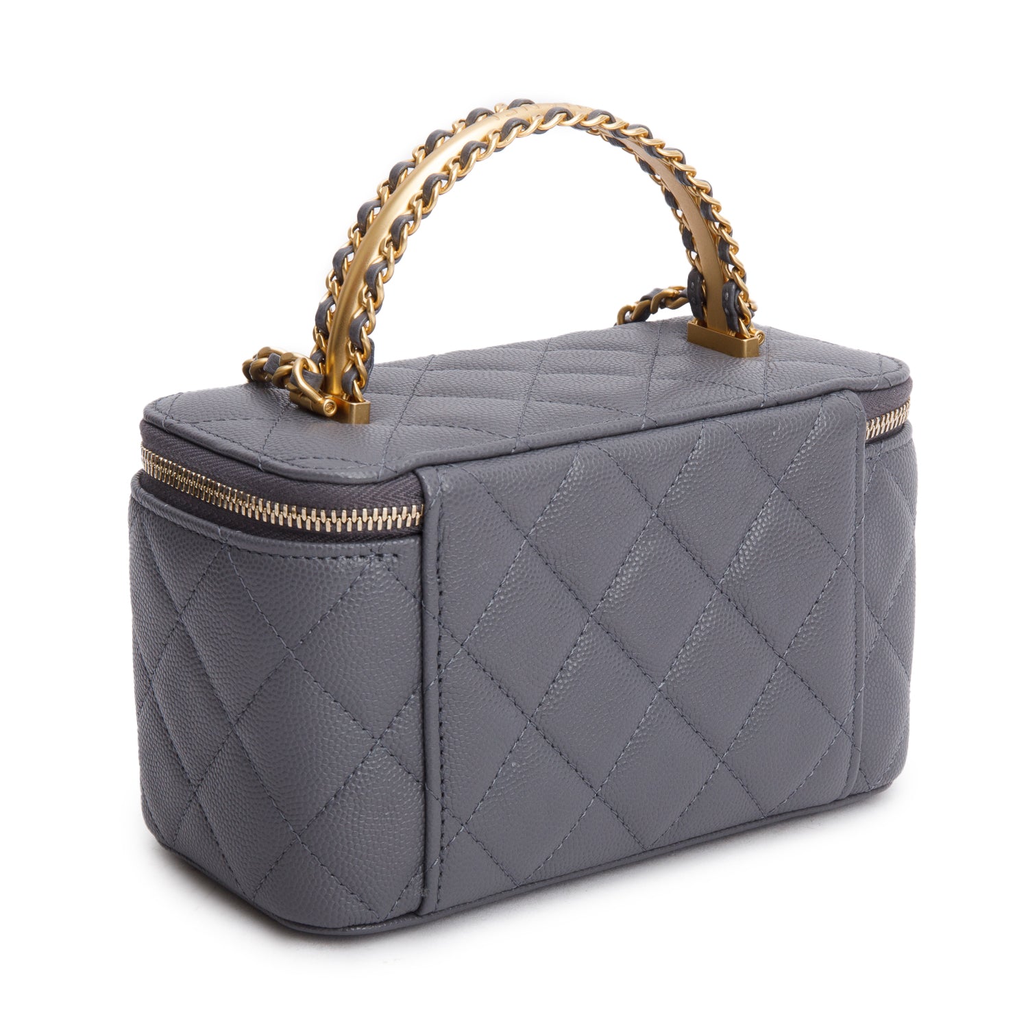 Chanel 2025 Grey Caviar Top Handle Long Vanity w/ Box & Receipt