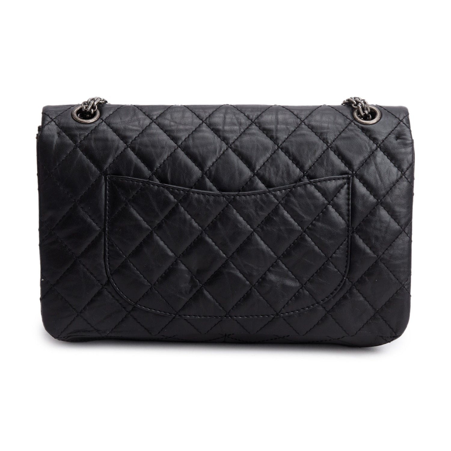 Chanel Black Aged Calfskin Leather 2.55 Reissue 226 Double Flap Bag w/ Authenticity Card
