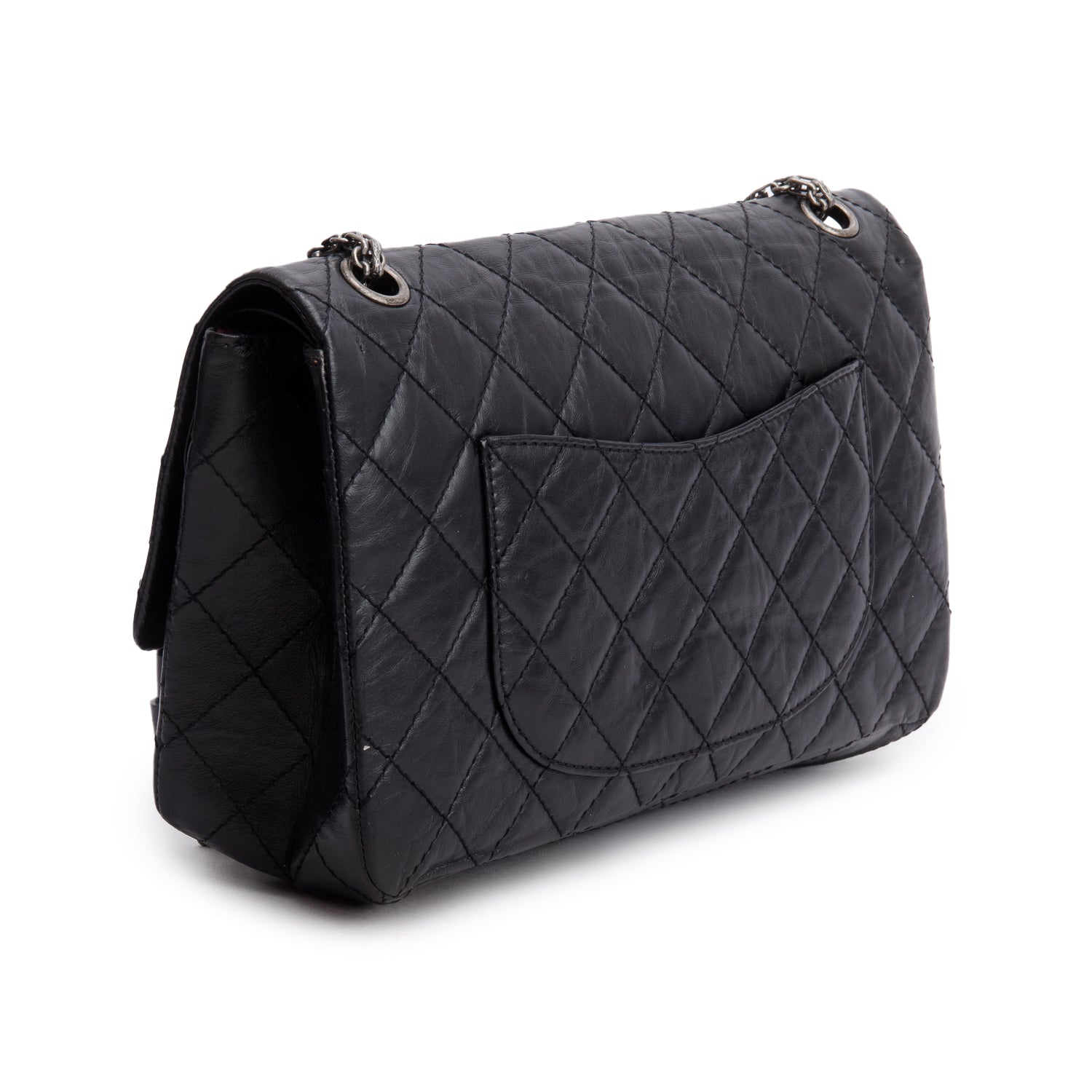 Chanel Black Aged Calfskin Leather 2.55 Reissue 226 Double Flap Bag w/ Authenticity Card