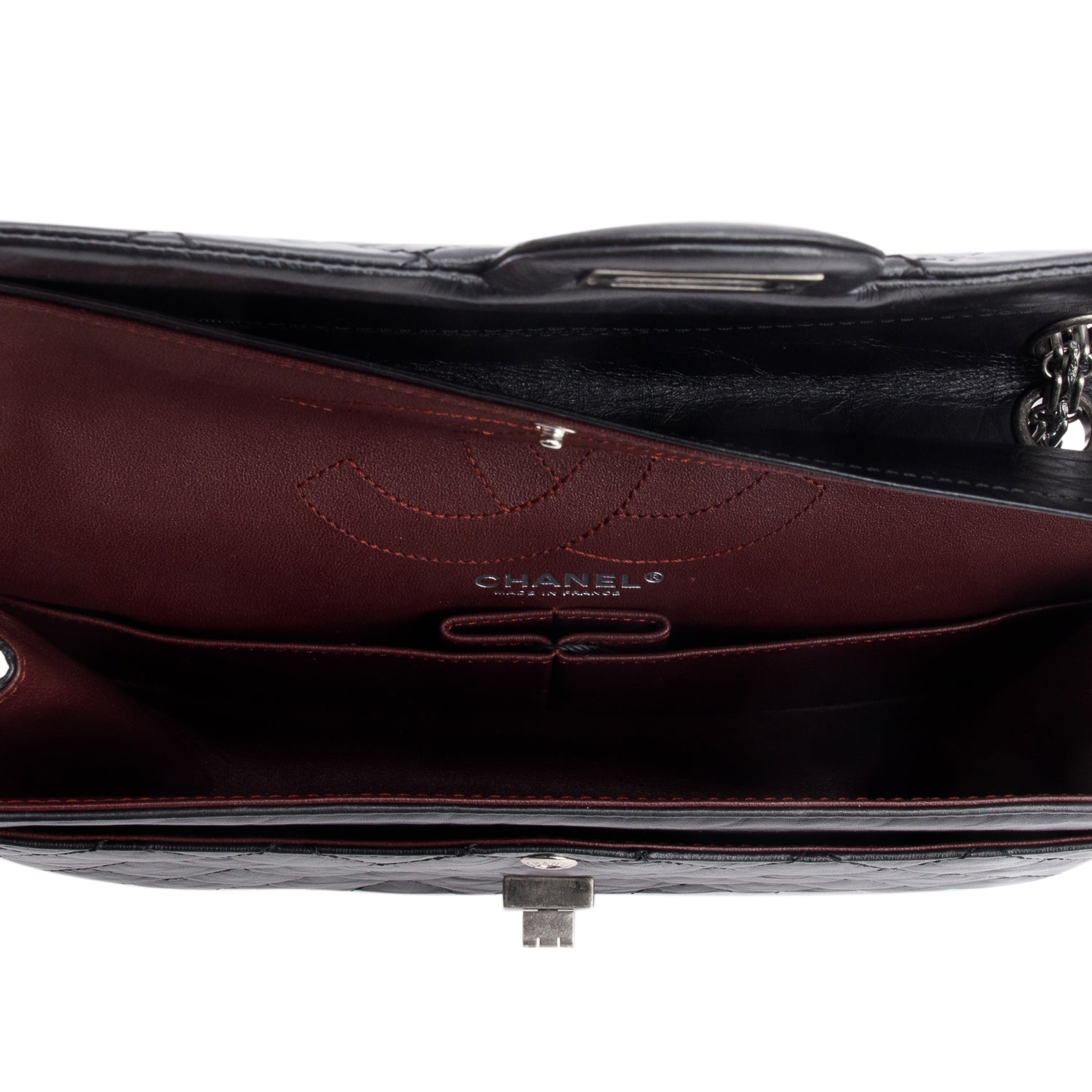 Chanel Black Aged Calfskin Leather 2.55 Reissue 226 Double Flap Bag w/ Authenticity Card