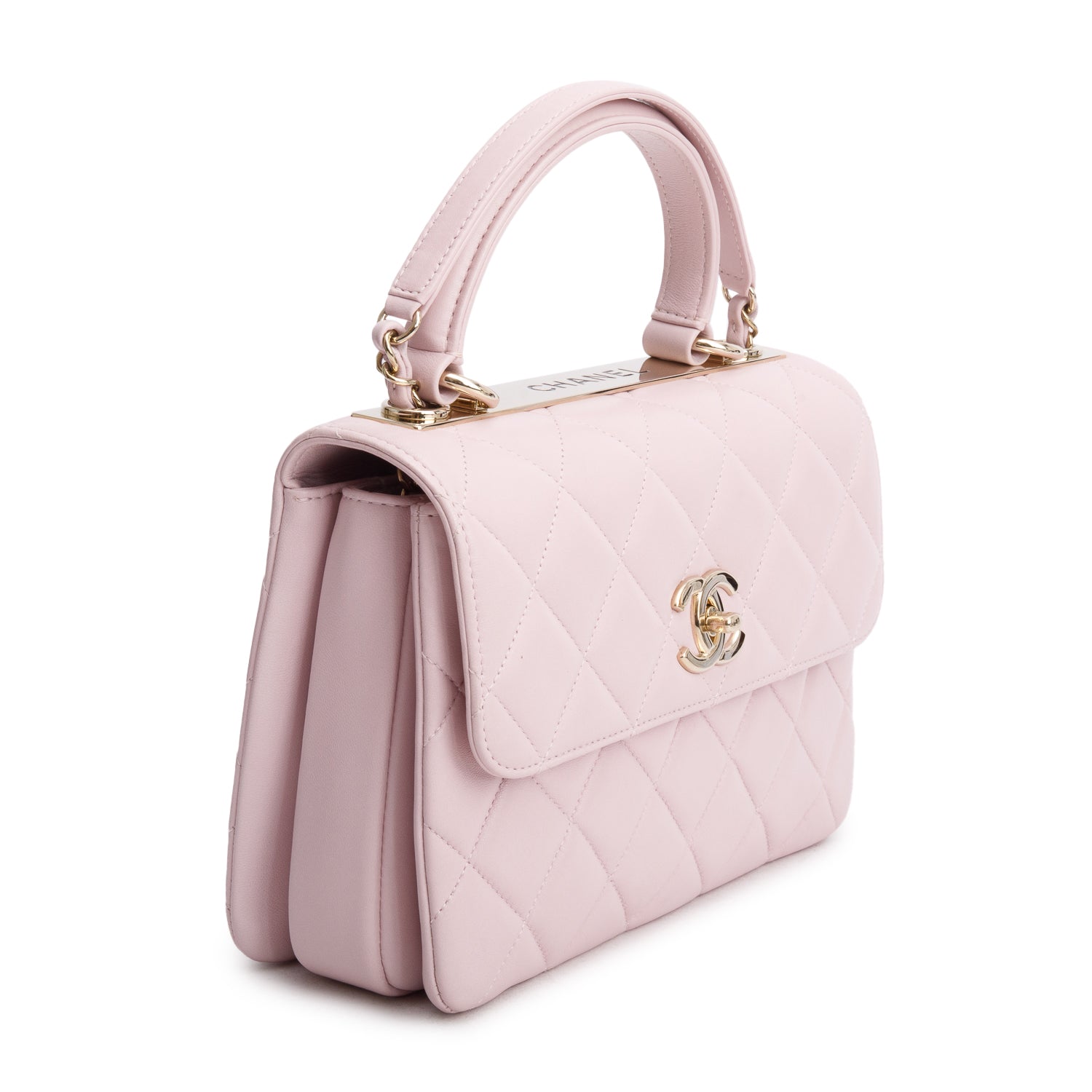 Chanel 2021 Pink Quilted Lambskin Trendy CC Small Top Handle Flap Bag w/ Authenticity Card