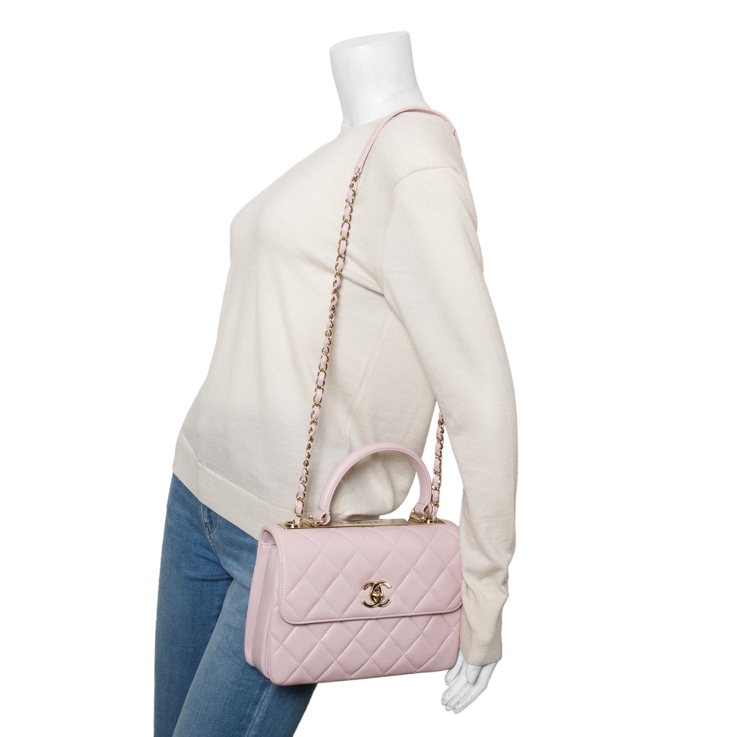 Chanel 2021 Pink Quilted Lambskin Trendy CC Small Top Handle Flap Bag w/ Authenticity Card