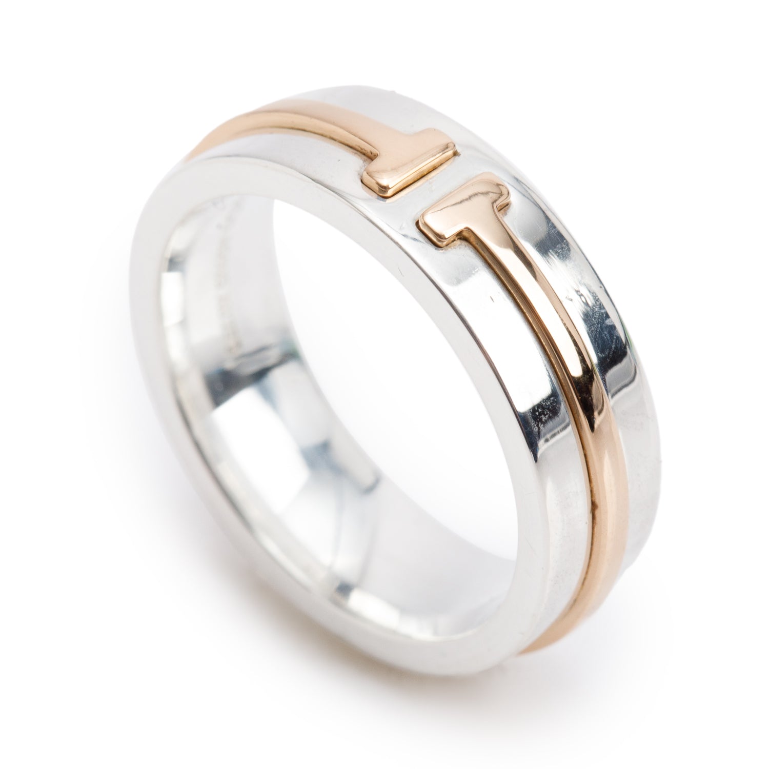 Tiffany & Co. Sterling Silver & 18k Rose Gold T Wide Ring, Size 6.25