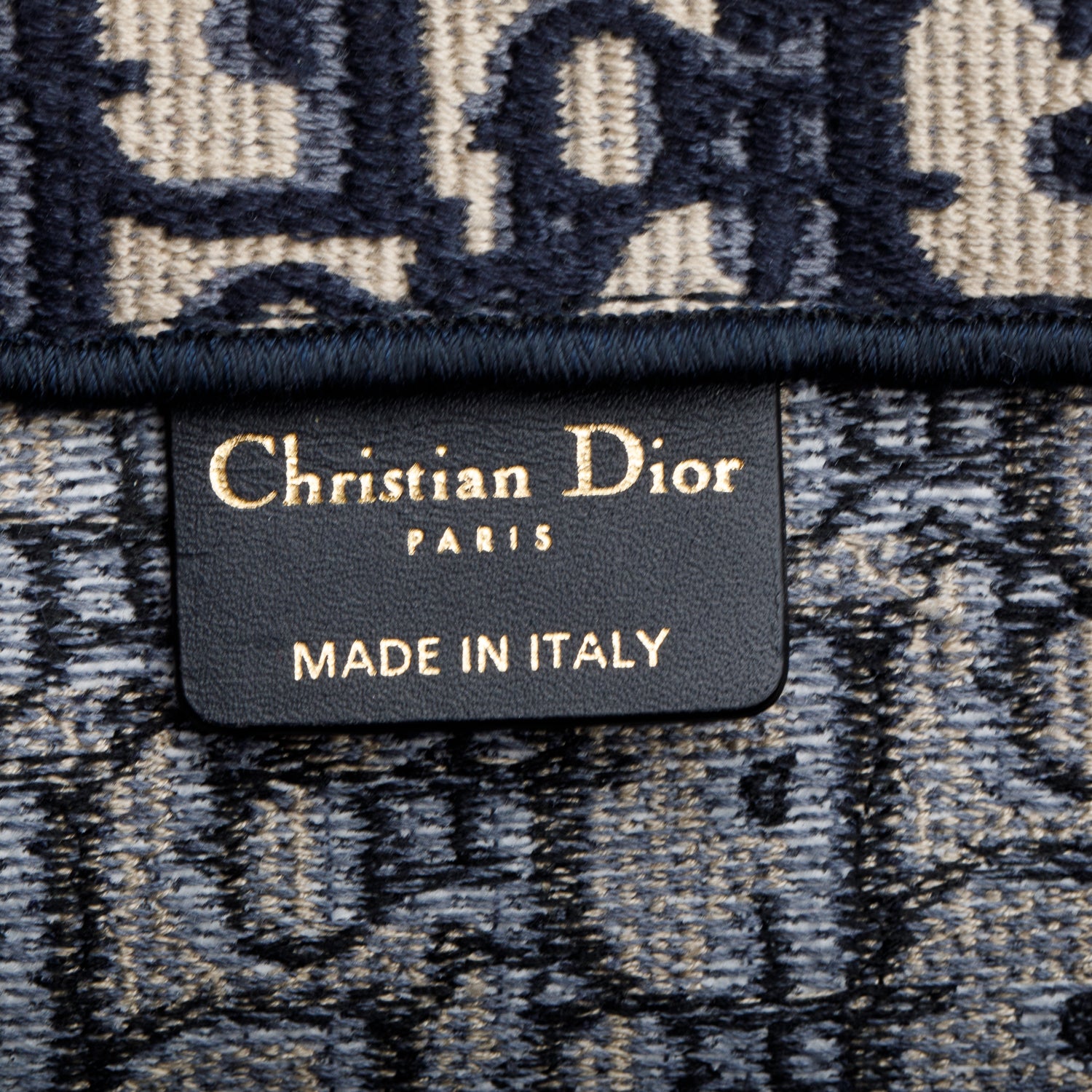 Christian Dior 2021 Ecru and Blue Oblique Embroidery Medium Book Tote
