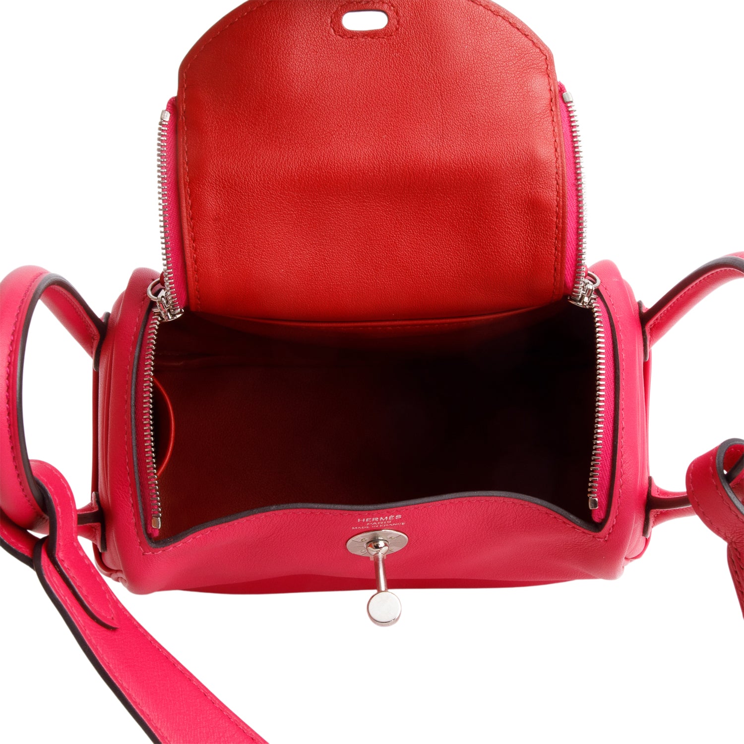 Hermes 2021 Rose Tyrien Rouge Vif Swift Leather Lindy Mini 20 w/ Box