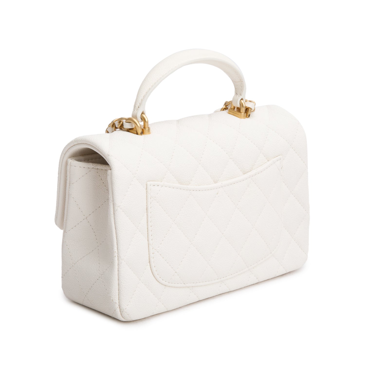Chanel 2021 White Caviar Quilted Mini Top Handle Rectangular Bag w/ Authenticity Card