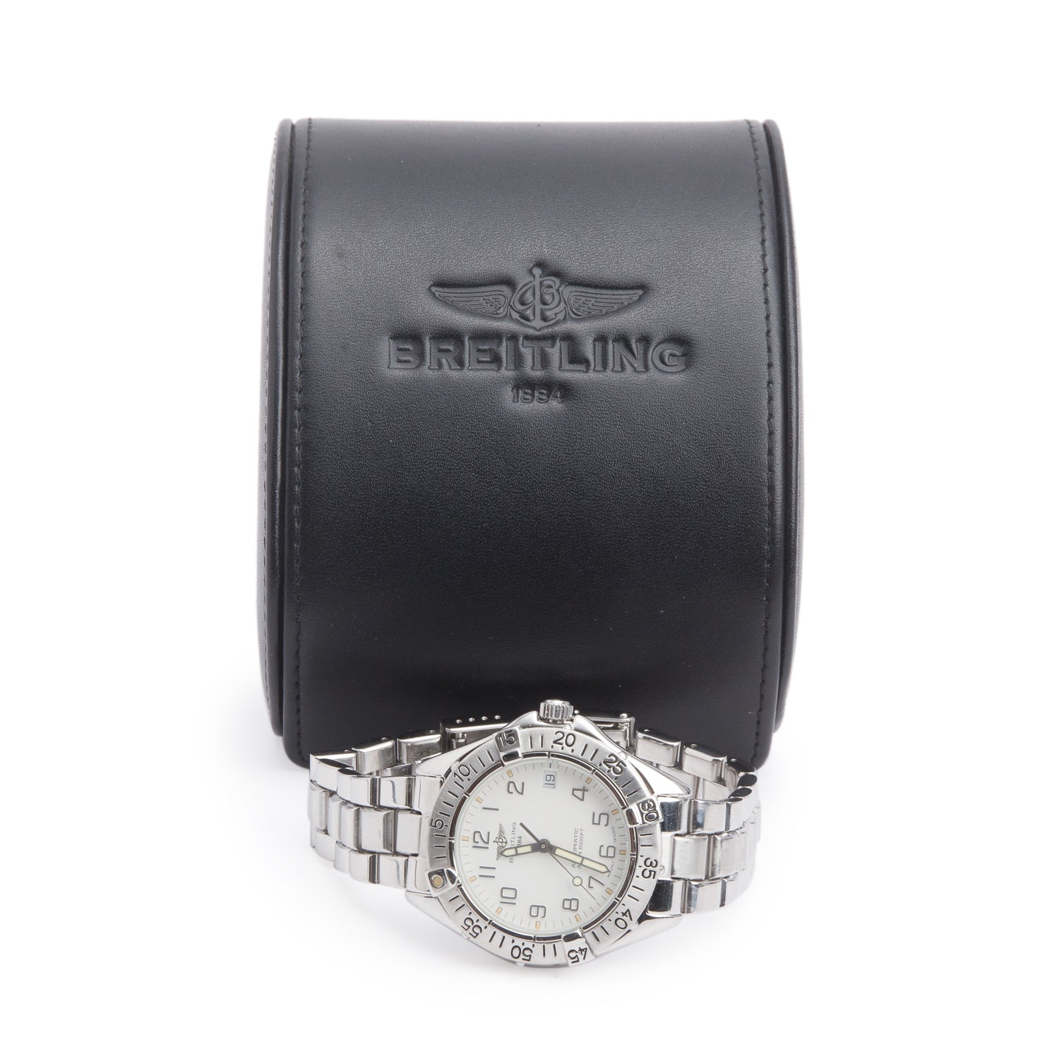 Breitling Stainless Steel Colt 38 MM Automaric Watch White Dial A17035 w/ Case