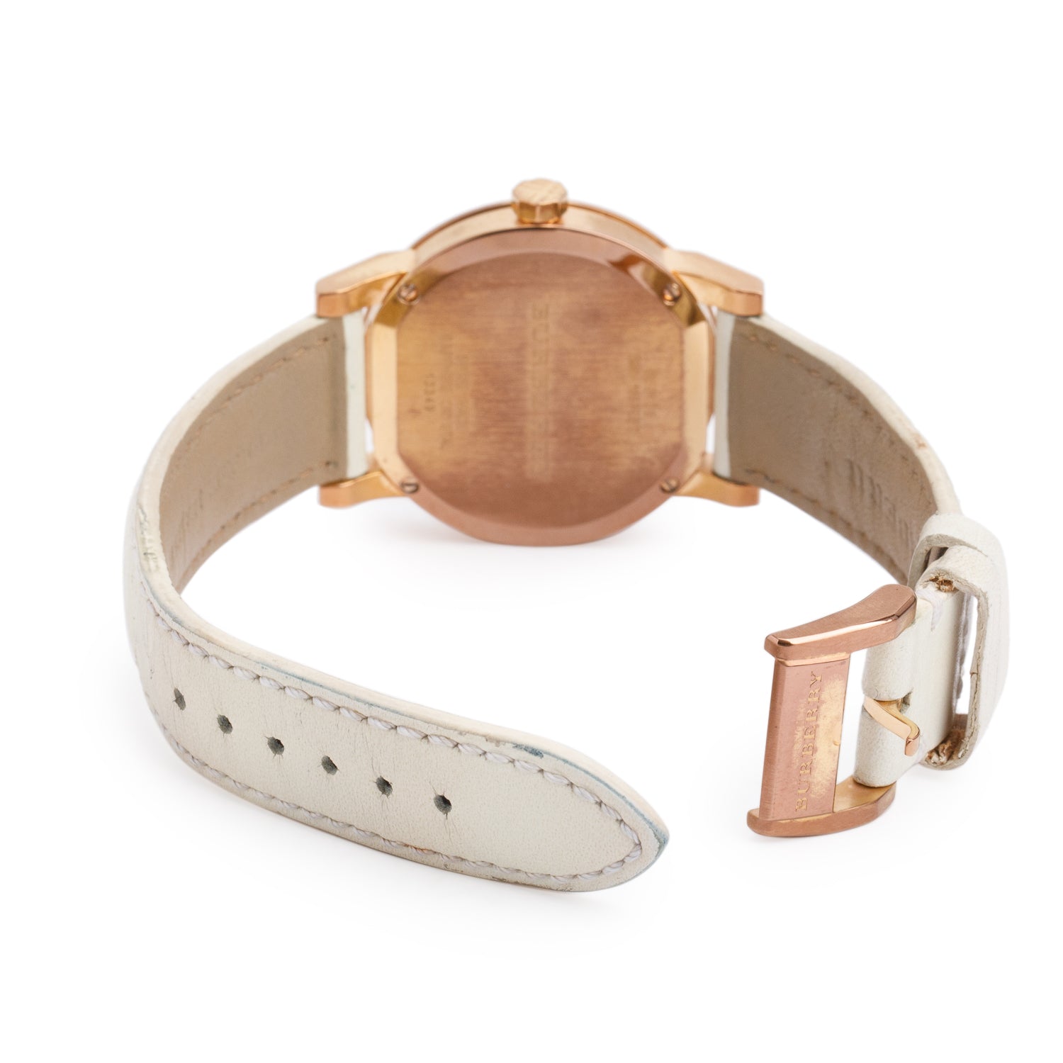 Burberry Rose Gold Plated Stainless Steel BU9108 34 MM The City Quartz Watch Check Silver Dial w/ Box