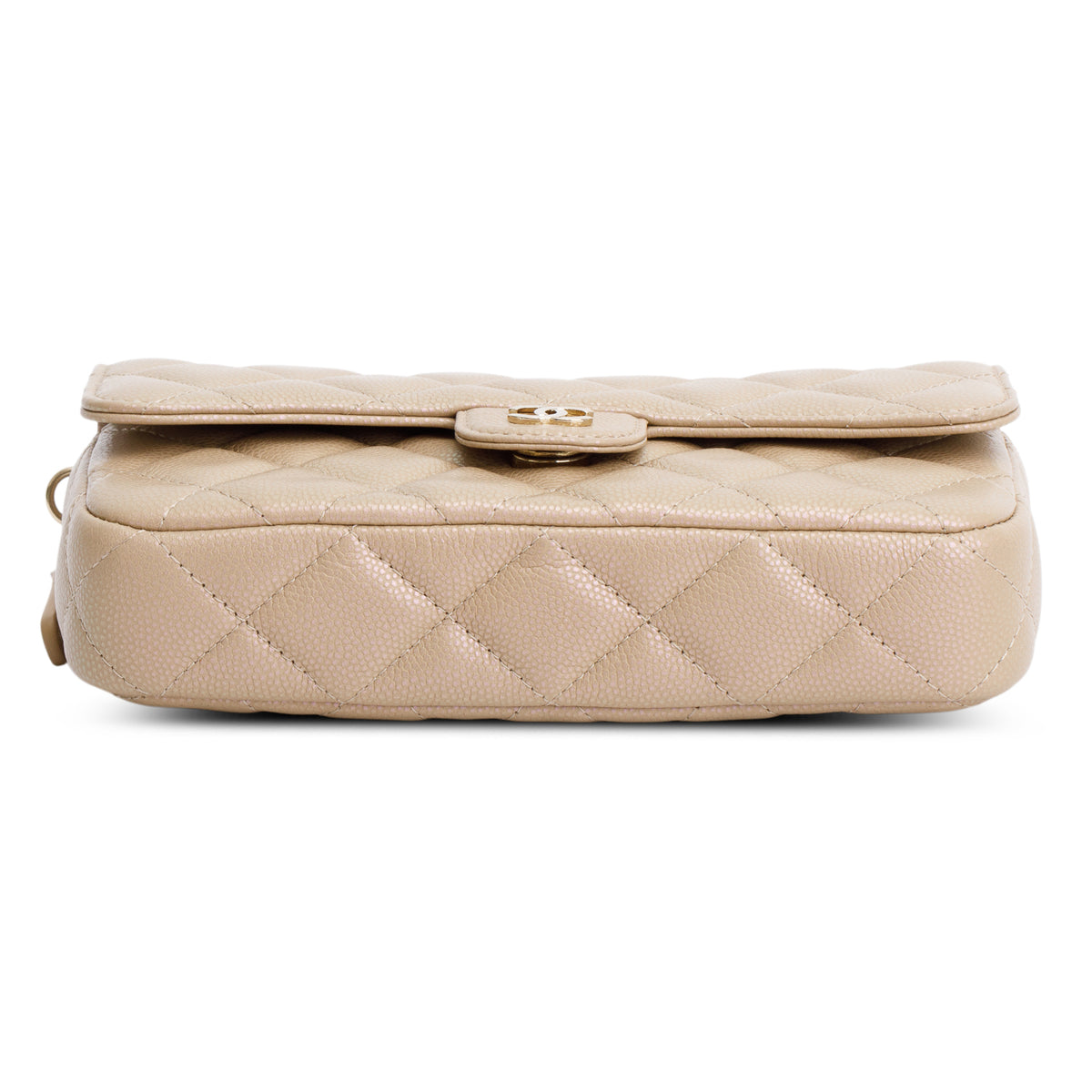 Chanel 2021 Beige Iridescent Caviar Quilted Phone Holder Wallet on Chain
