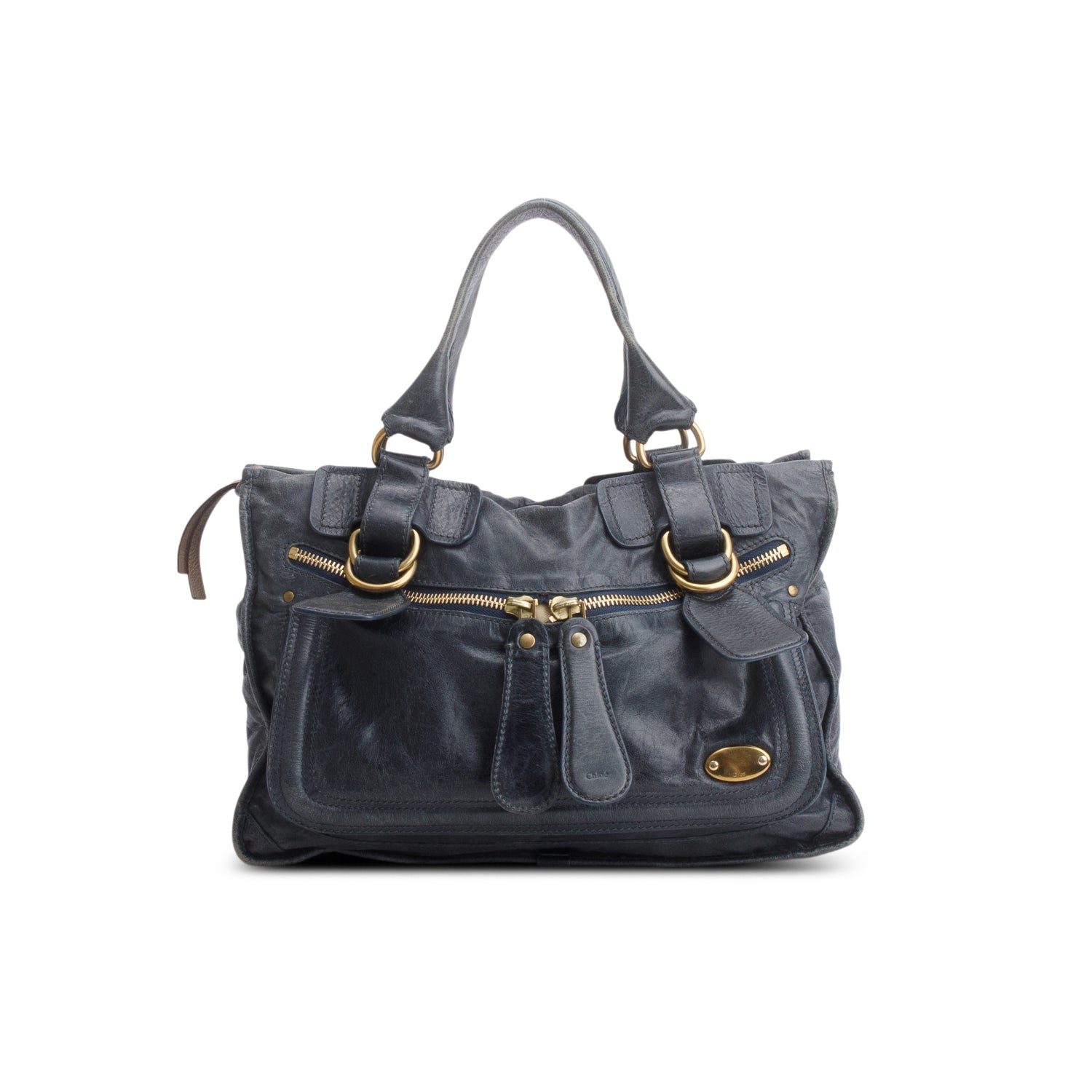 Chloe Blue Distressed Leather Bay Handbag