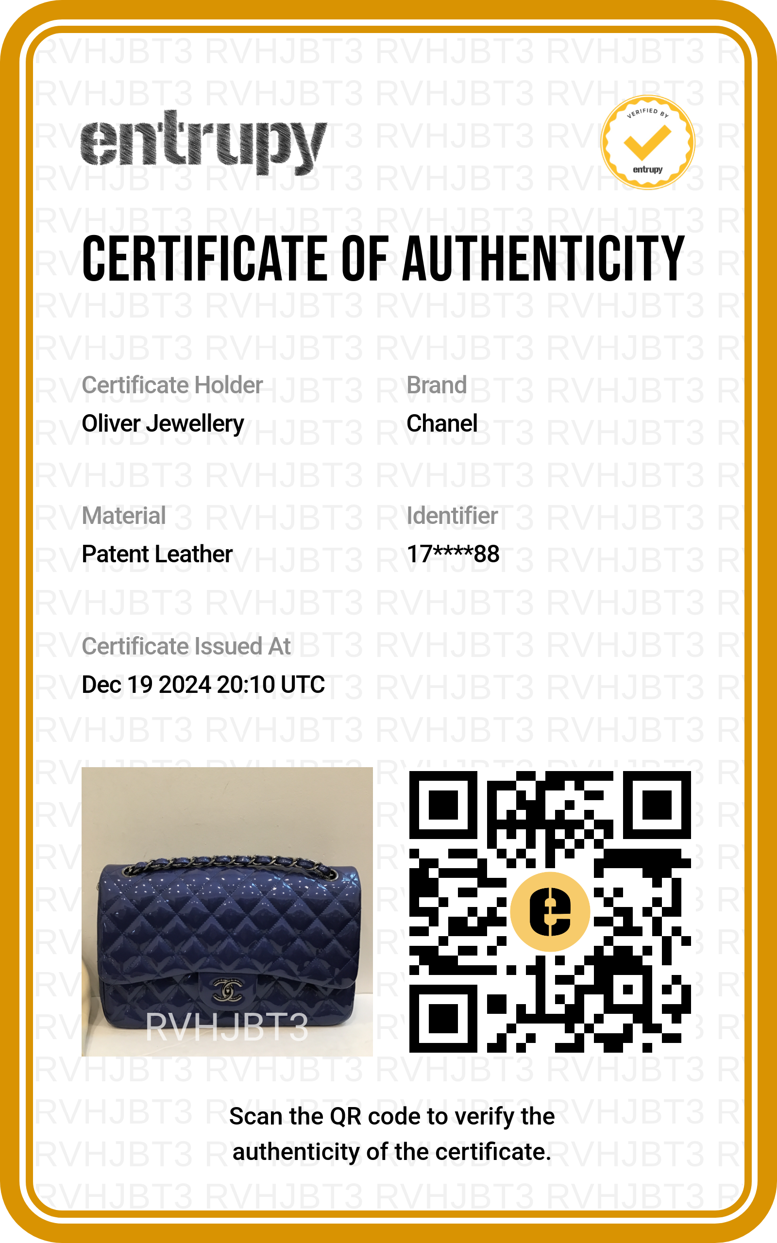 Chanel Blue Quilted Patent Leather Classic Jumbo Double Flap Bag w/ Authenticity Card