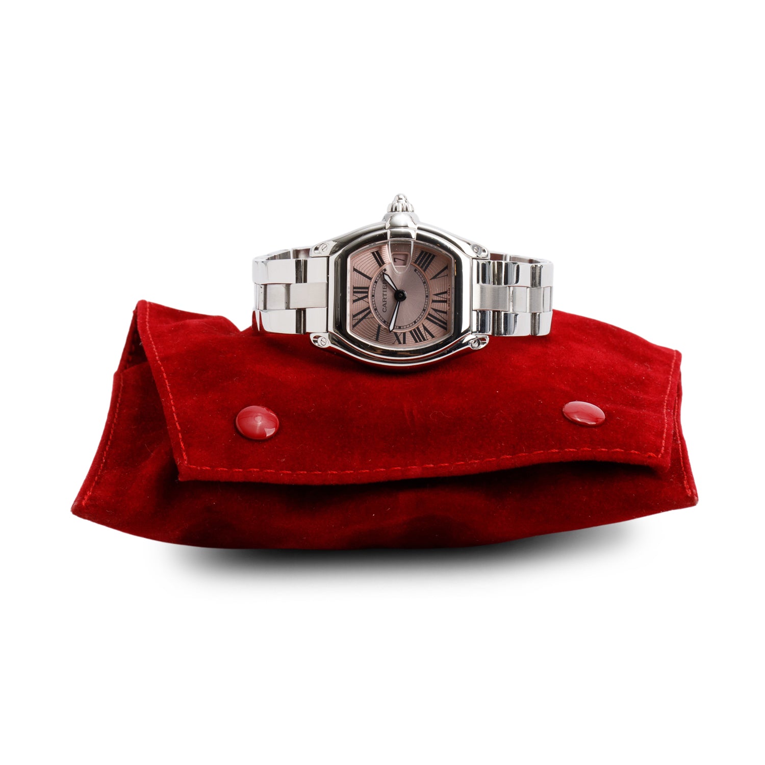 Cartier Stainless Steel Roadster 31 MM Watch Pink Dial 2675