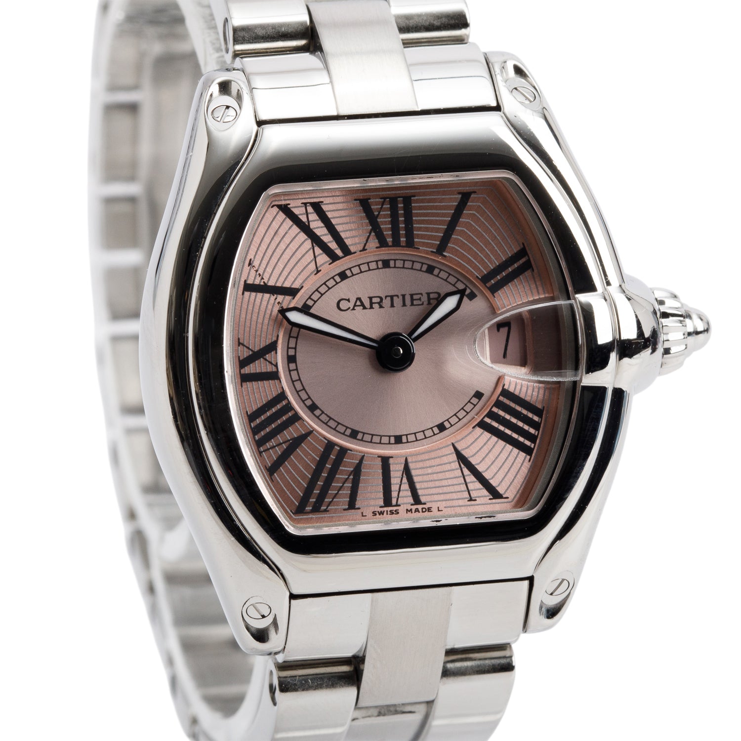 Cartier Stainless Steel Roadster 31 MM Watch Pink Dial 2675