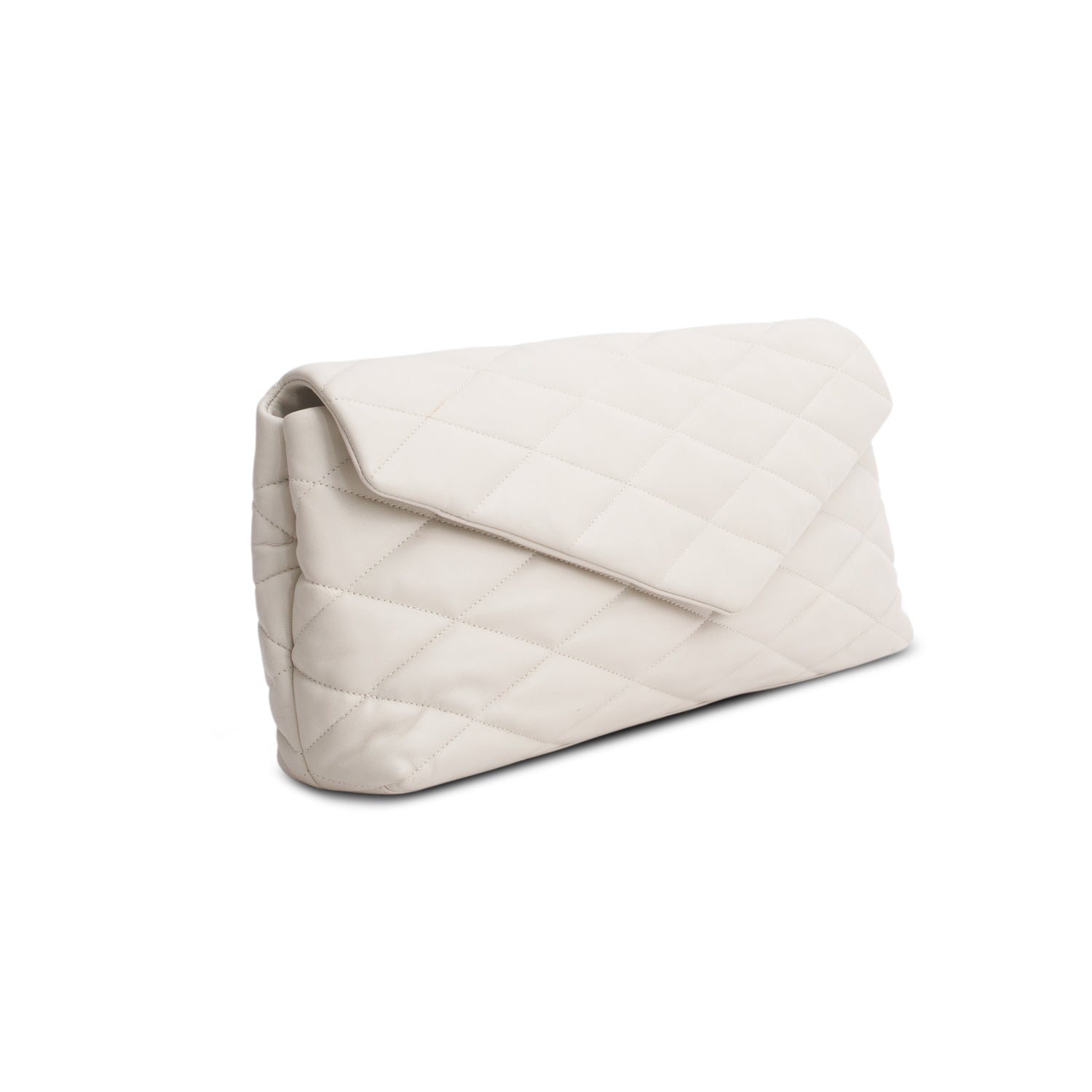 Saint Laurent 2021 Cream Lambskin Sade Puffer Envelope Clutch