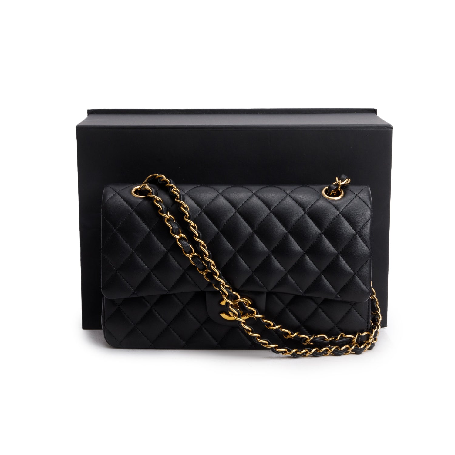 Chanel 2022 Black Quilted Lambskin Leather Classic Medium Double Flap Bag w/ Box & Receipt