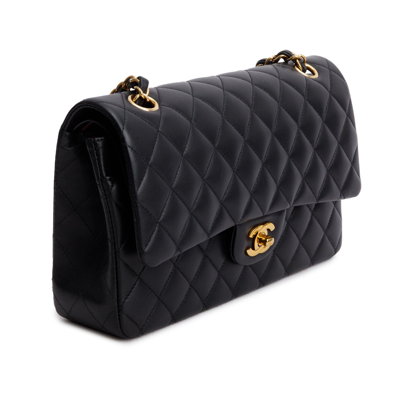 Chanel 2022 Black Quilted Lambskin Leather Classic Medium Double Flap Bag w/ Box & Receipt