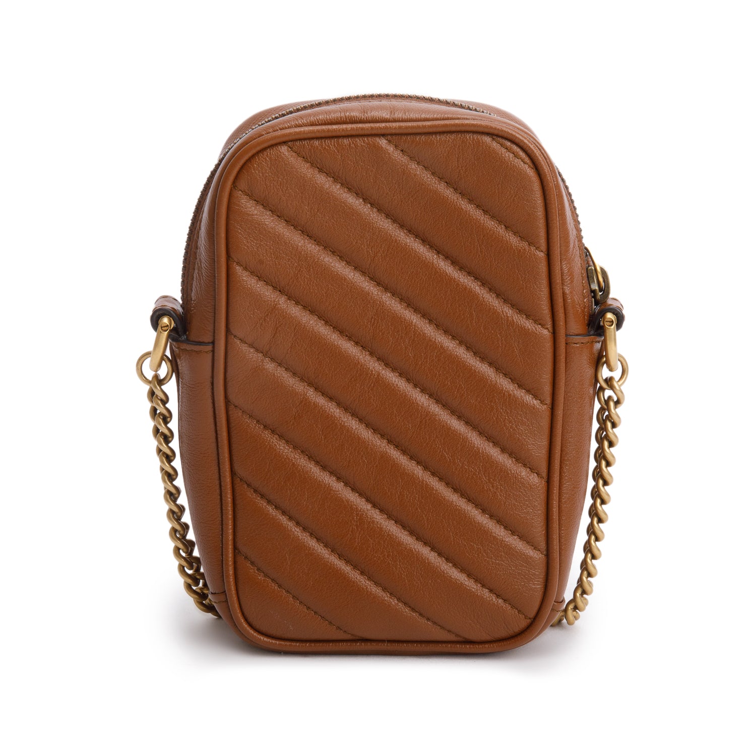 Gucci Brown Calfskin Matelasse Mini GG Marmont Chain Shoulder Bag