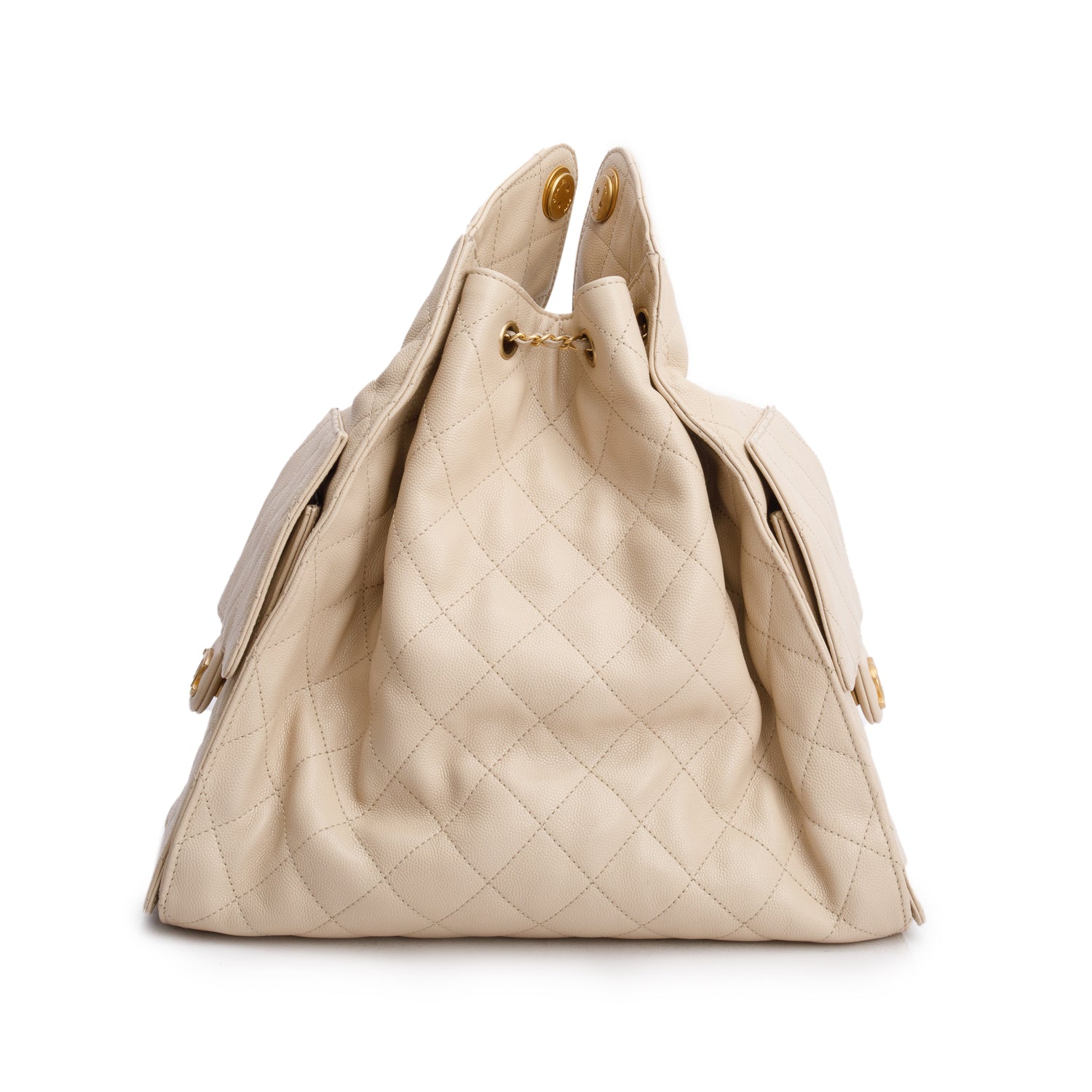 Chanel Beige Caviar Leather 25 Small Bucket Bag w/ Pouch