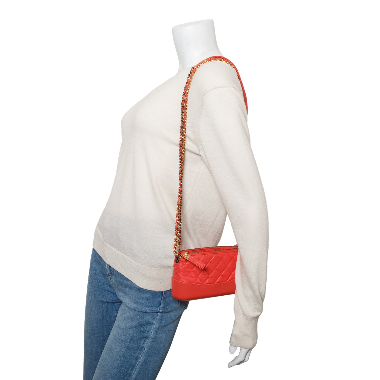 Chanel Pink Aged Calfskin Quilted Gabrielle Clutch on Chain w/ Authenticity Card