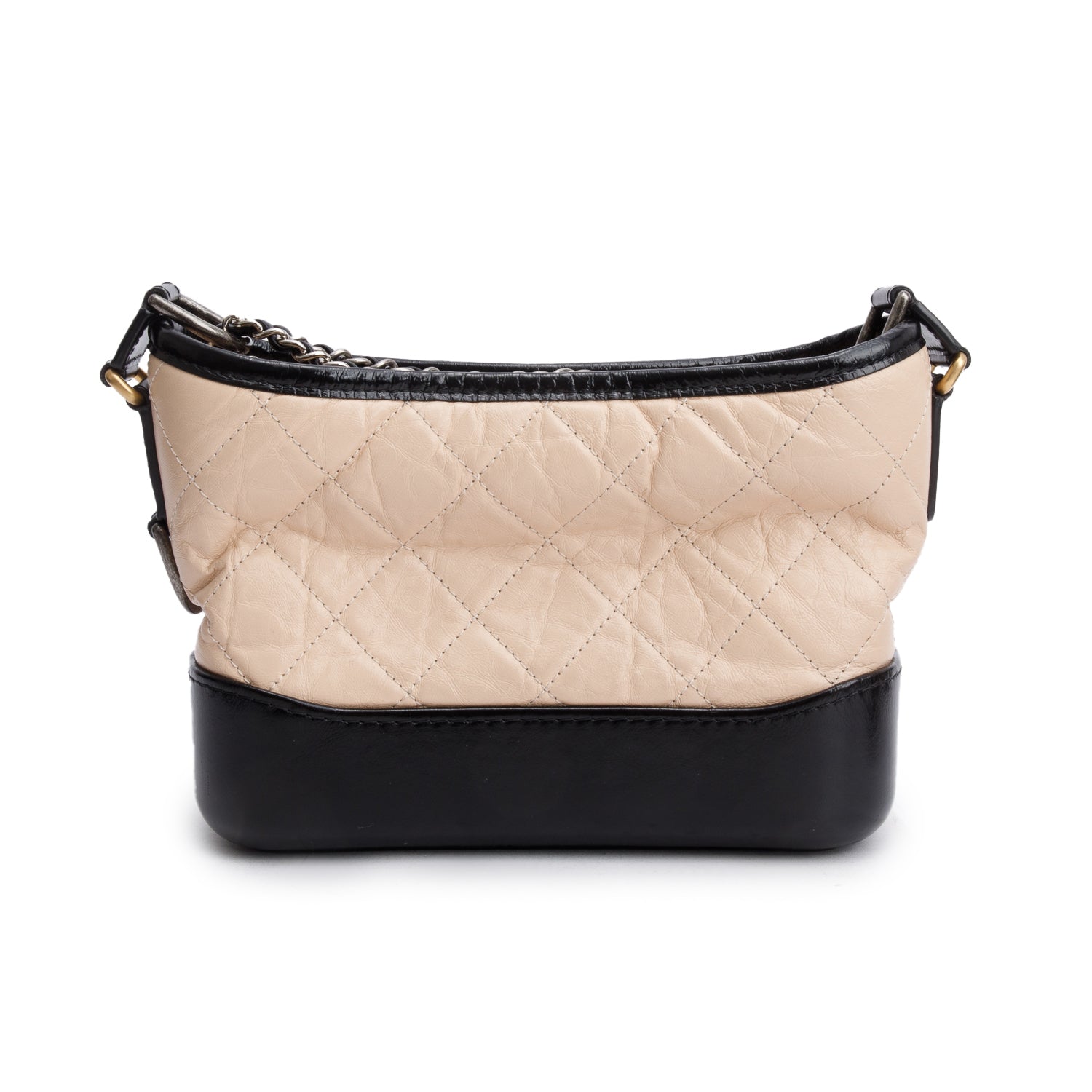 Chanel Black & Beige Aged Calfskin Leather Small Gabrielle Hobo w/ Authenticity Card