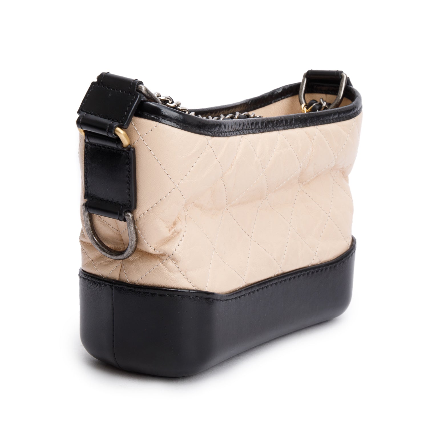 Chanel Black & Beige Aged Calfskin Leather Small Gabrielle Hobo w/ Authenticity Card