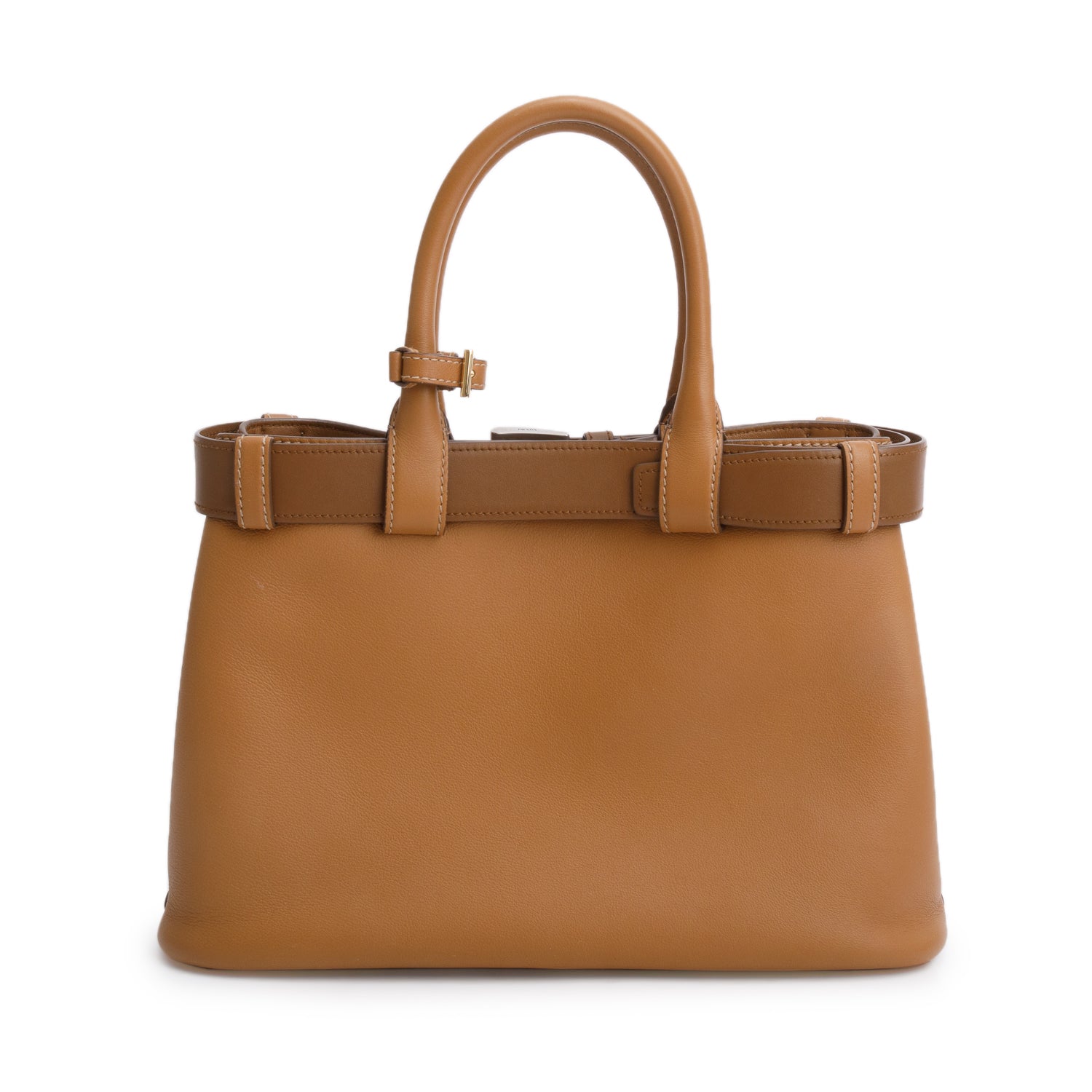 Prada Brown Nappa Leather Small Buckle Handbag w/ Belt & Strap