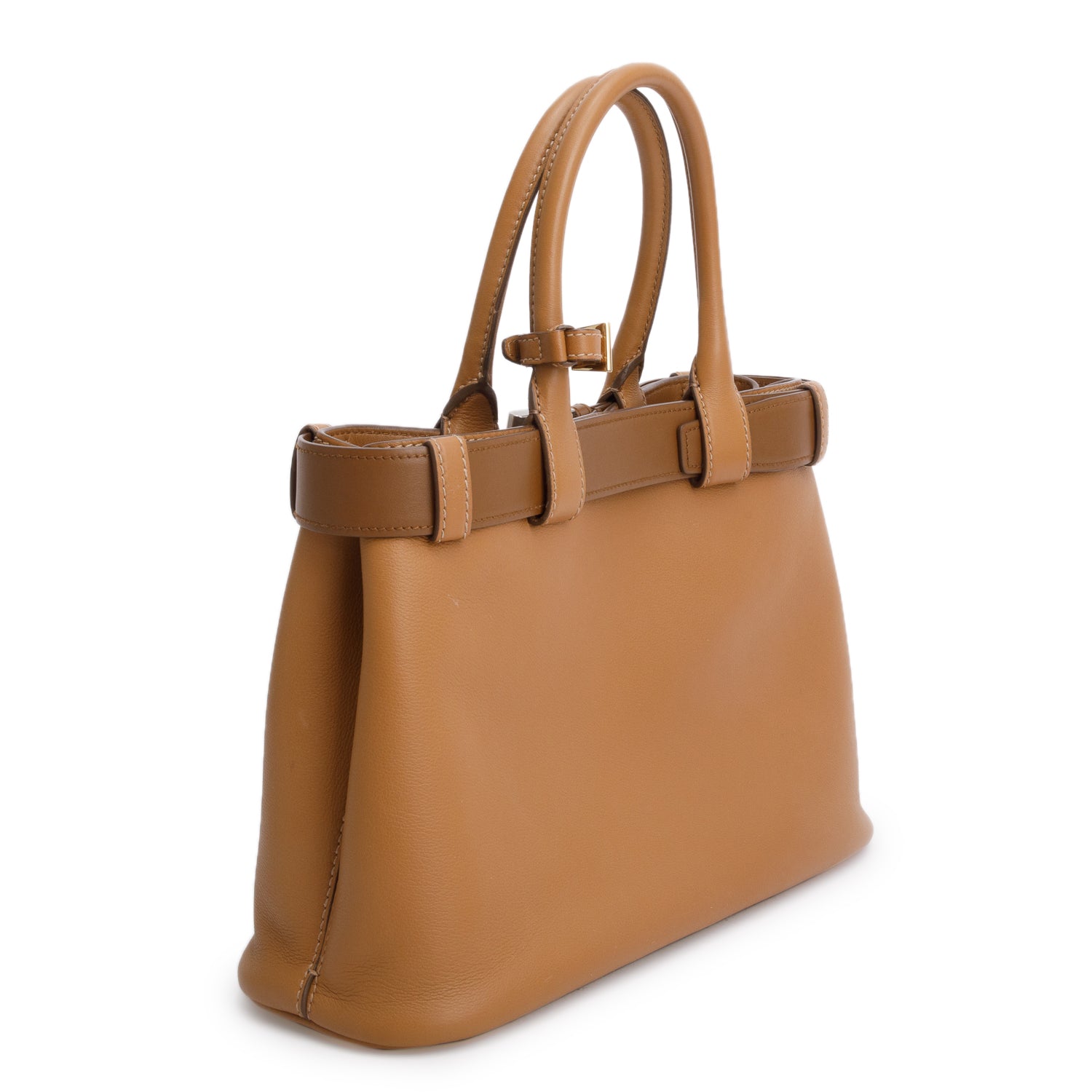 Prada Brown Nappa Leather Small Buckle Handbag w/ Belt & Strap