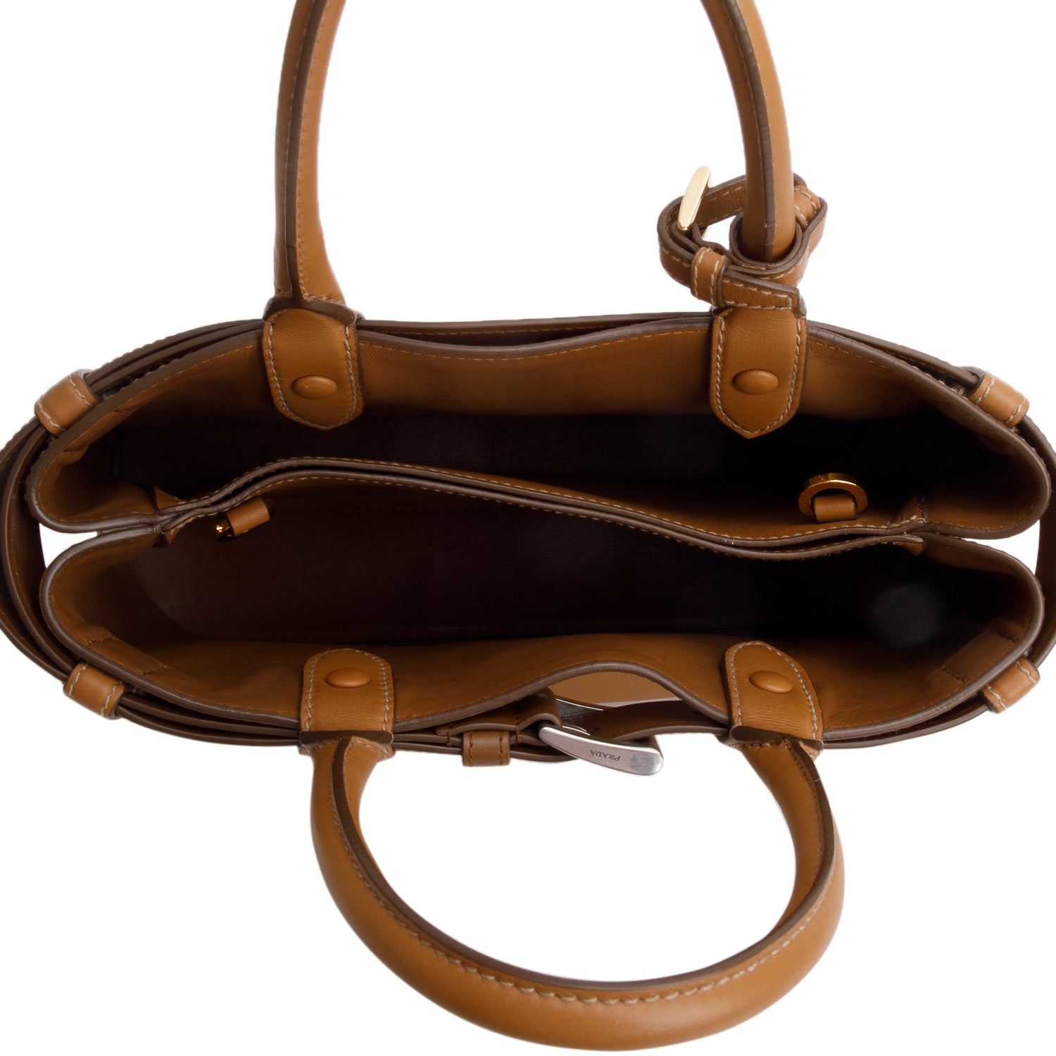 Prada Brown Nappa Leather Small Buckle Handbag w/ Belt & Strap