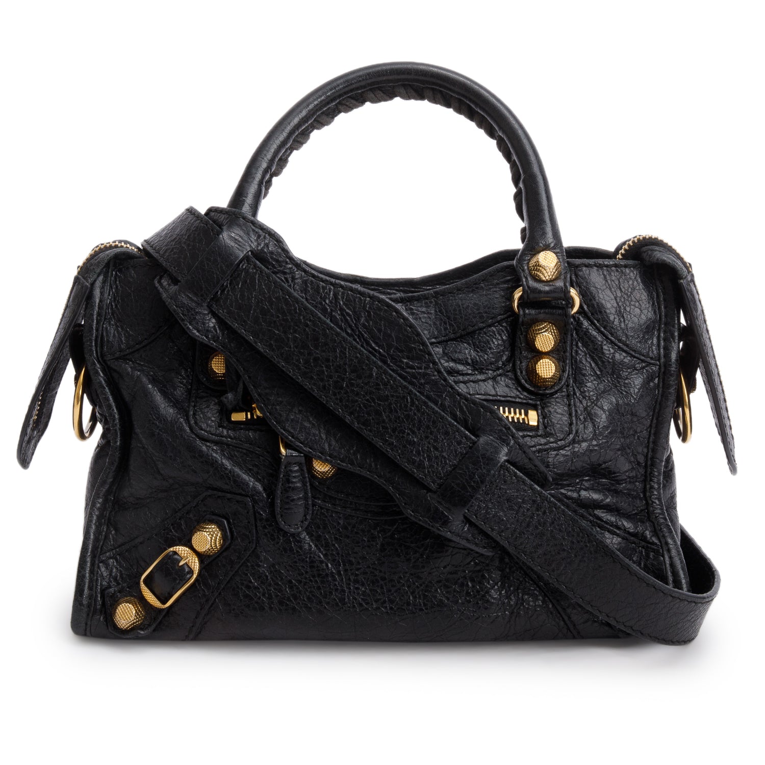 Balenciaga Black Arena Lambskin Leather Classic Mini City Bag w/ Strap