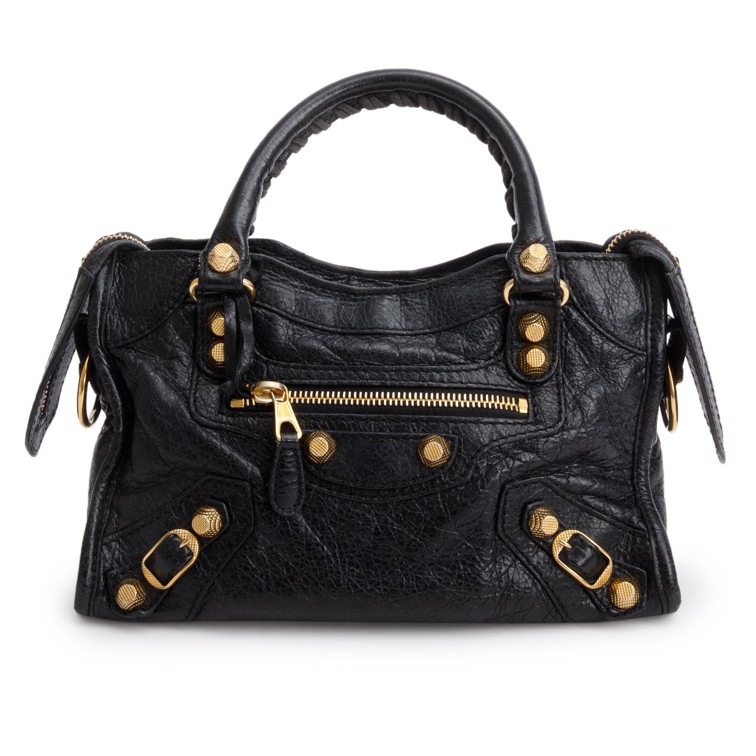 Balenciaga Black Arena Lambskin Leather Classic Mini City Bag w/ Strap