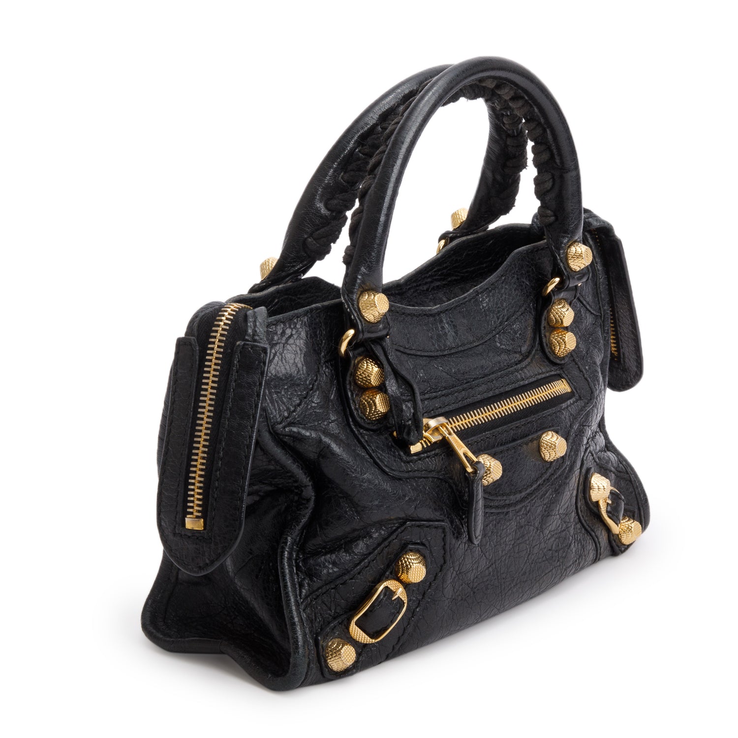 Balenciaga Black Arena Lambskin Leather Classic Mini City Bag w/ Strap