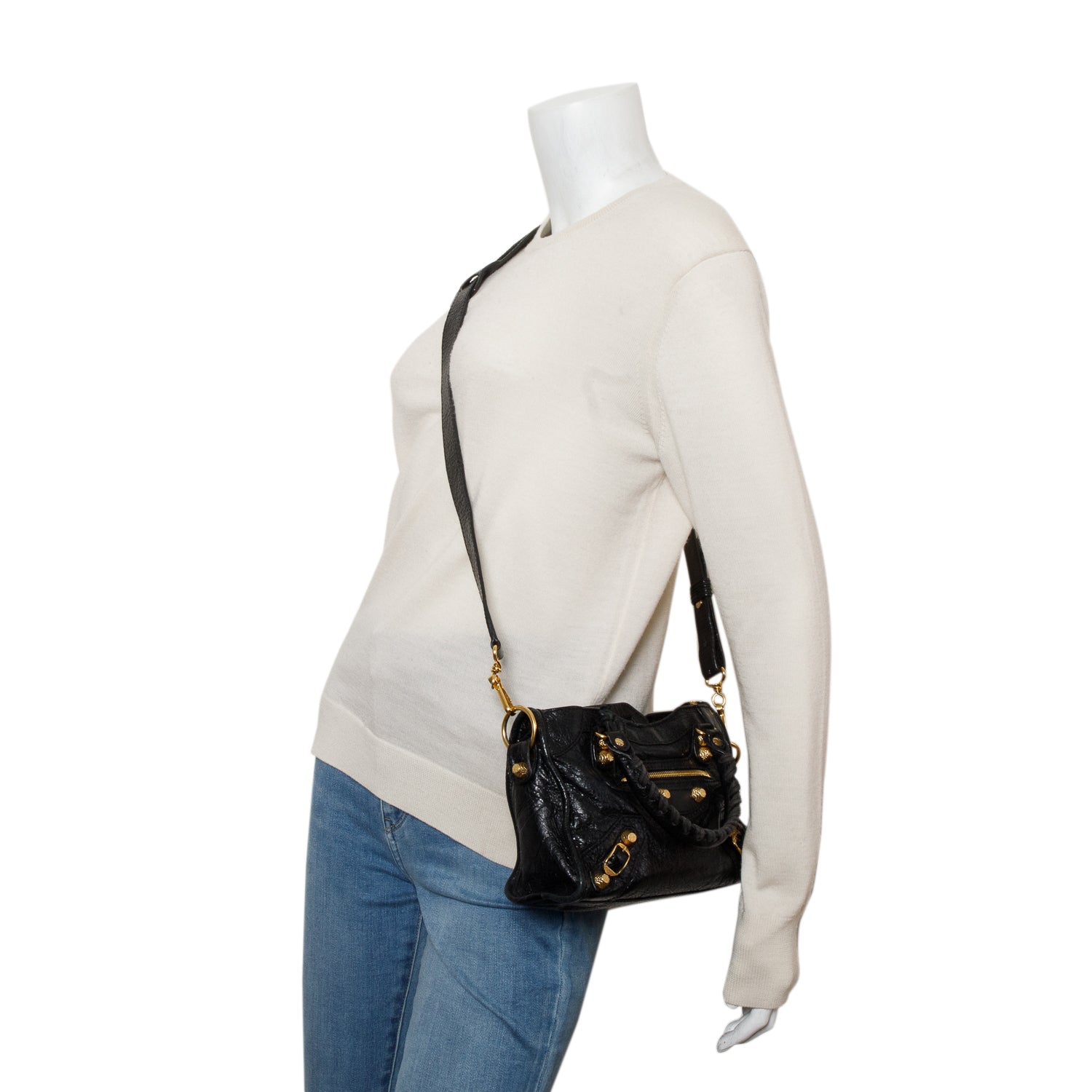 Balenciaga Black Arena Lambskin Leather Classic Mini City Bag w/ Strap