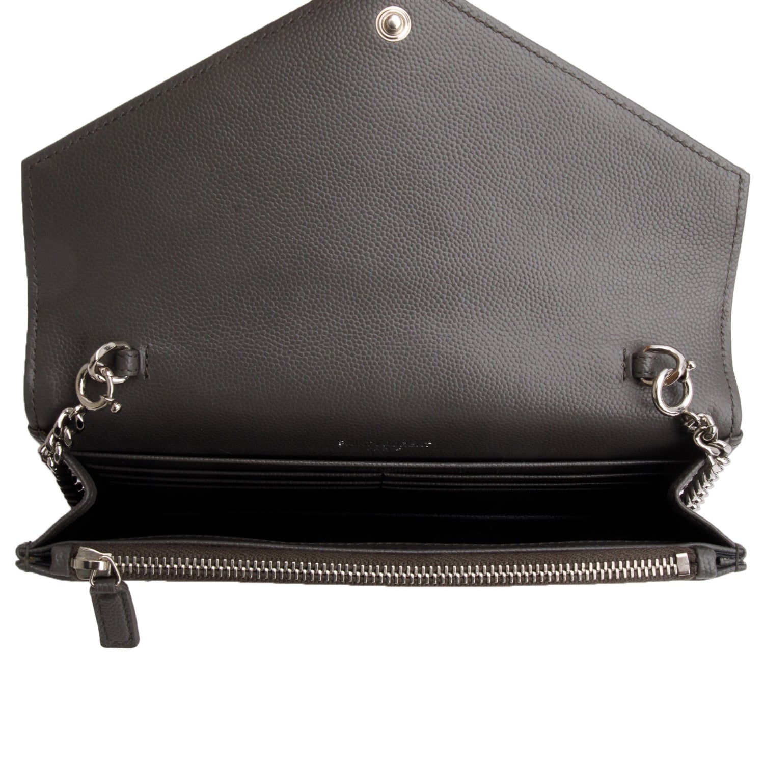 Saint Laurent Grey Cassandre Matelasse Envelope Chain Wallet