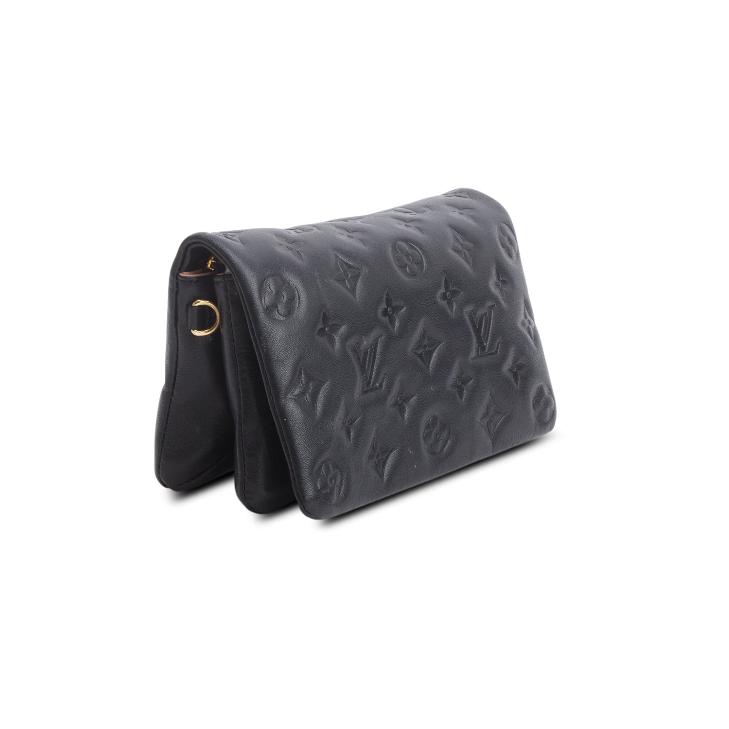 Louis Vuitton Black Lambskin Embossed Monogram Pochette Coussin
