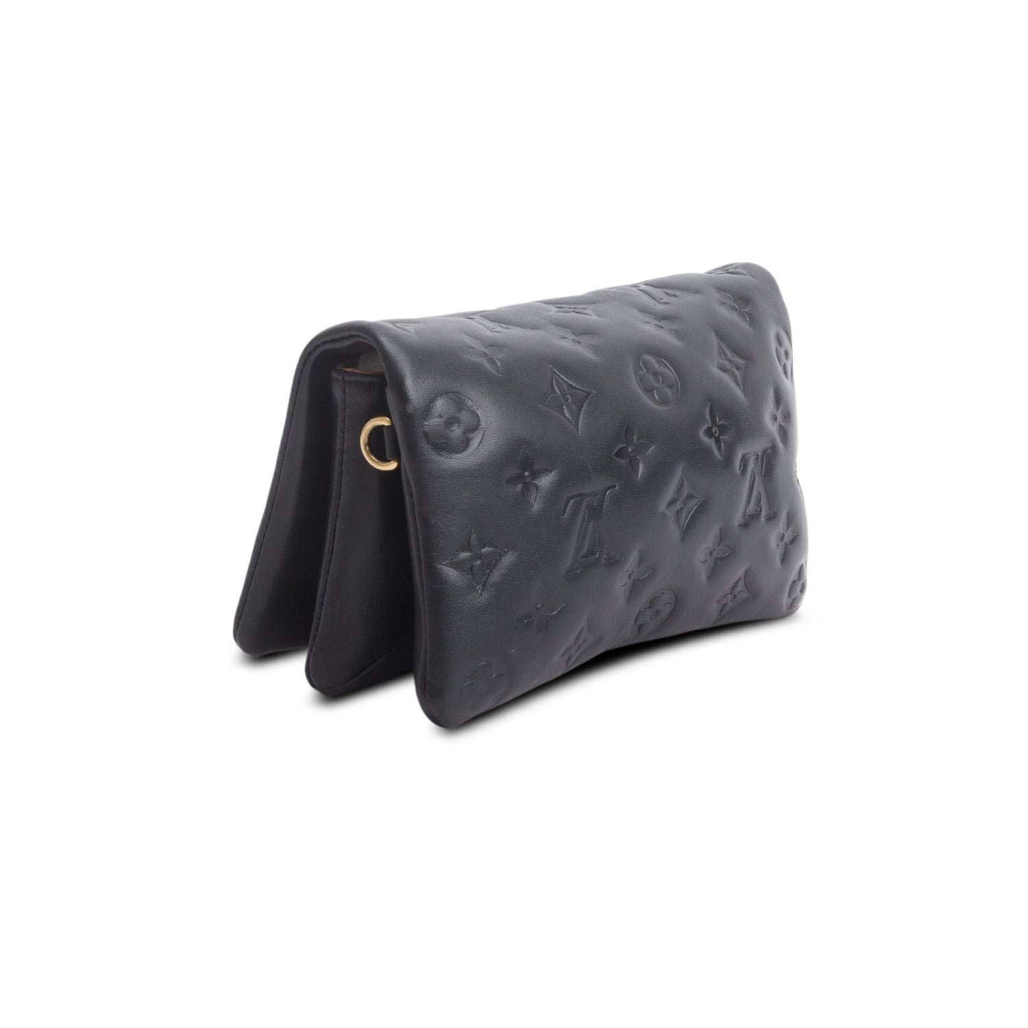 Louis Vuitton Black Lambskin Embossed Monogram Pochette Coussin