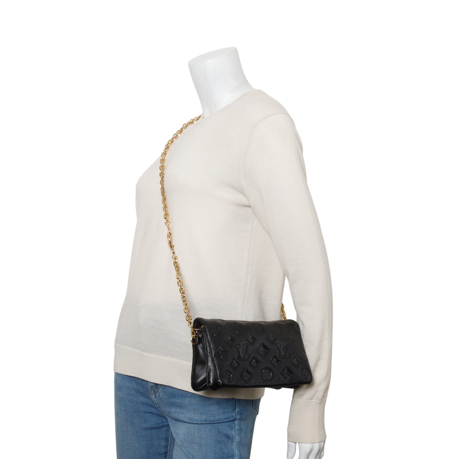 Louis Vuitton Black Lambskin Embossed Monogram Pochette Coussin