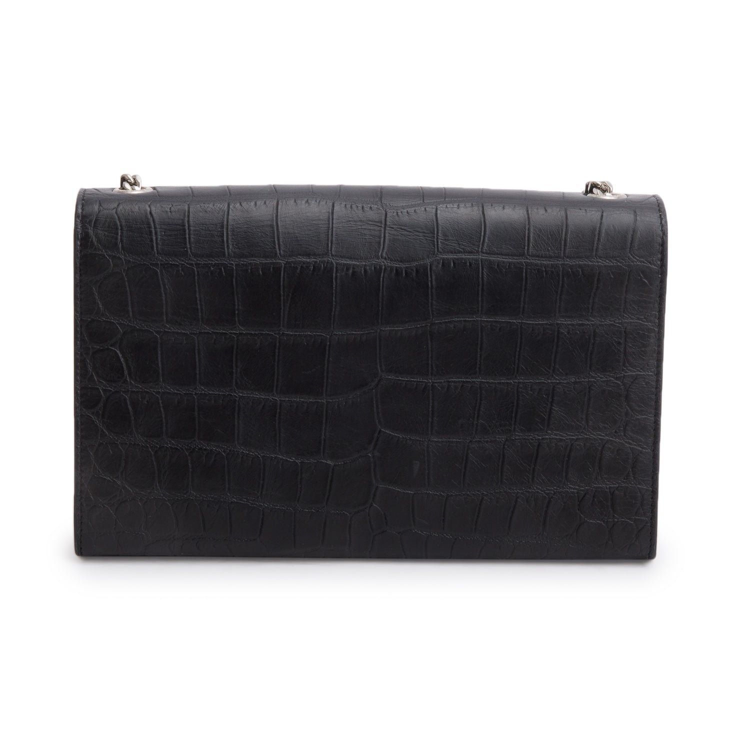 Saint Laurent Black Crocodile-Embossed Leather Medium Classic Monogram Kate Tassel Chain Bag