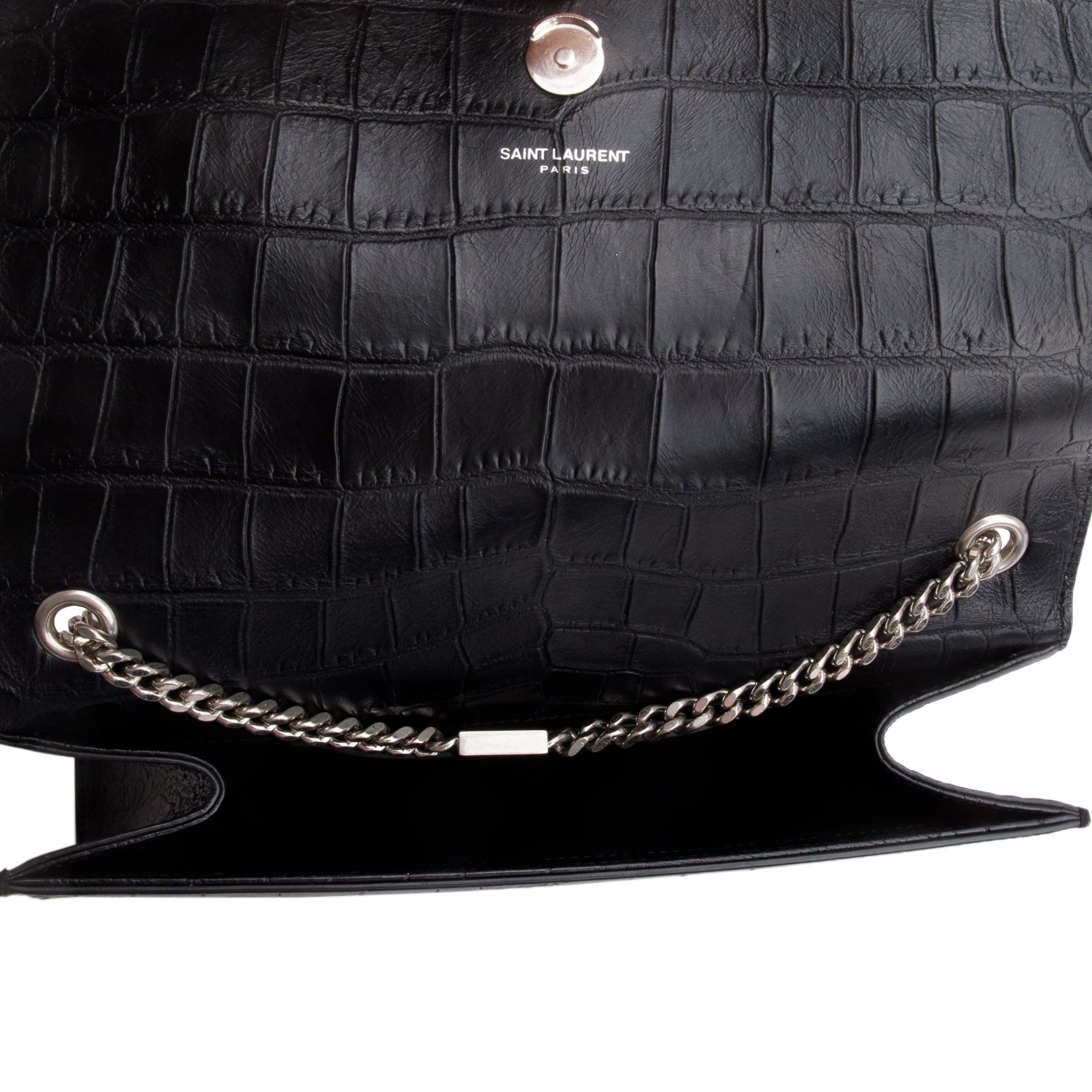 Saint Laurent Black Crocodile-Embossed Leather Medium Classic Monogram Kate Tassel Chain Bag