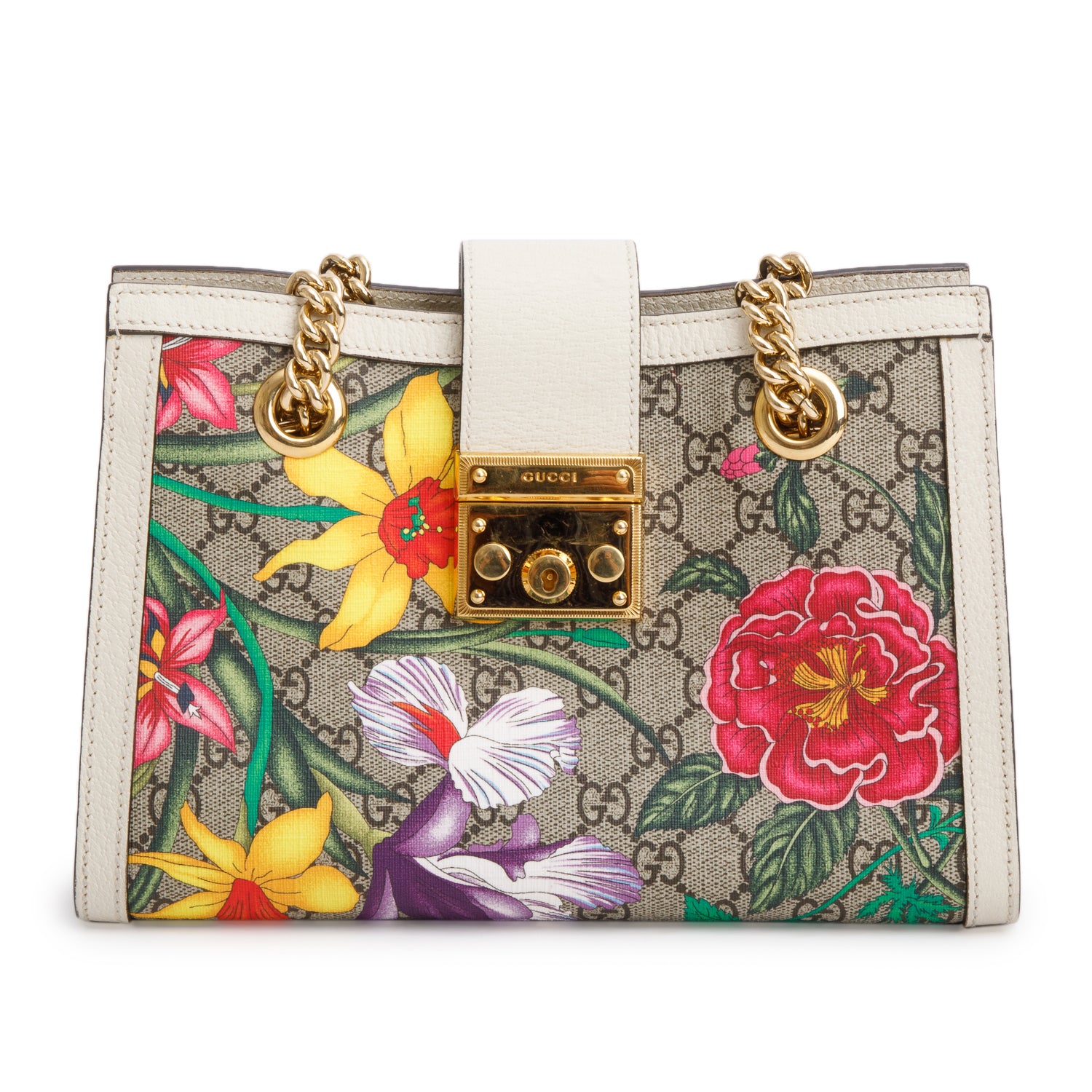 Gucci GG Supreme Monogram Flora Small Padlock Tote