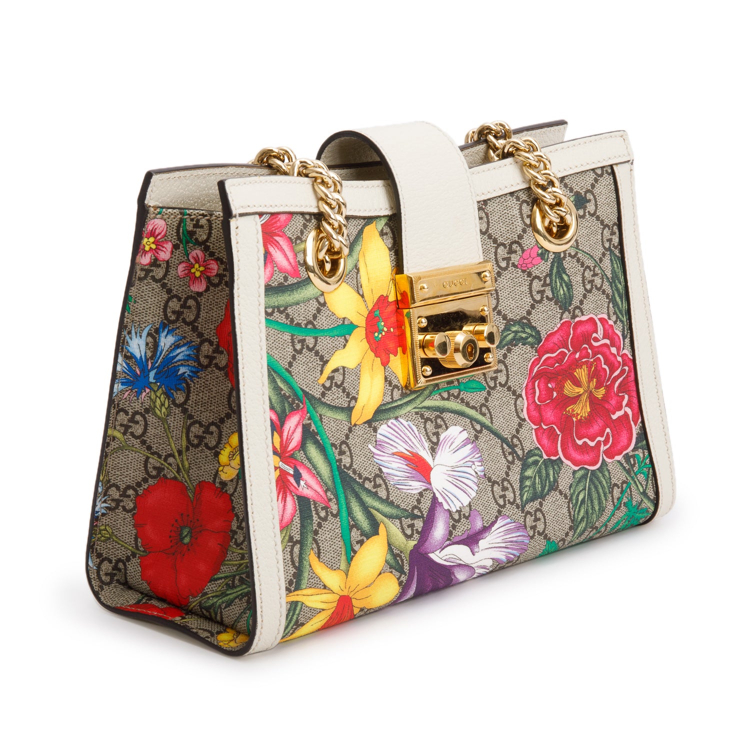 Gucci GG Supreme Monogram Flora Small Padlock Tote