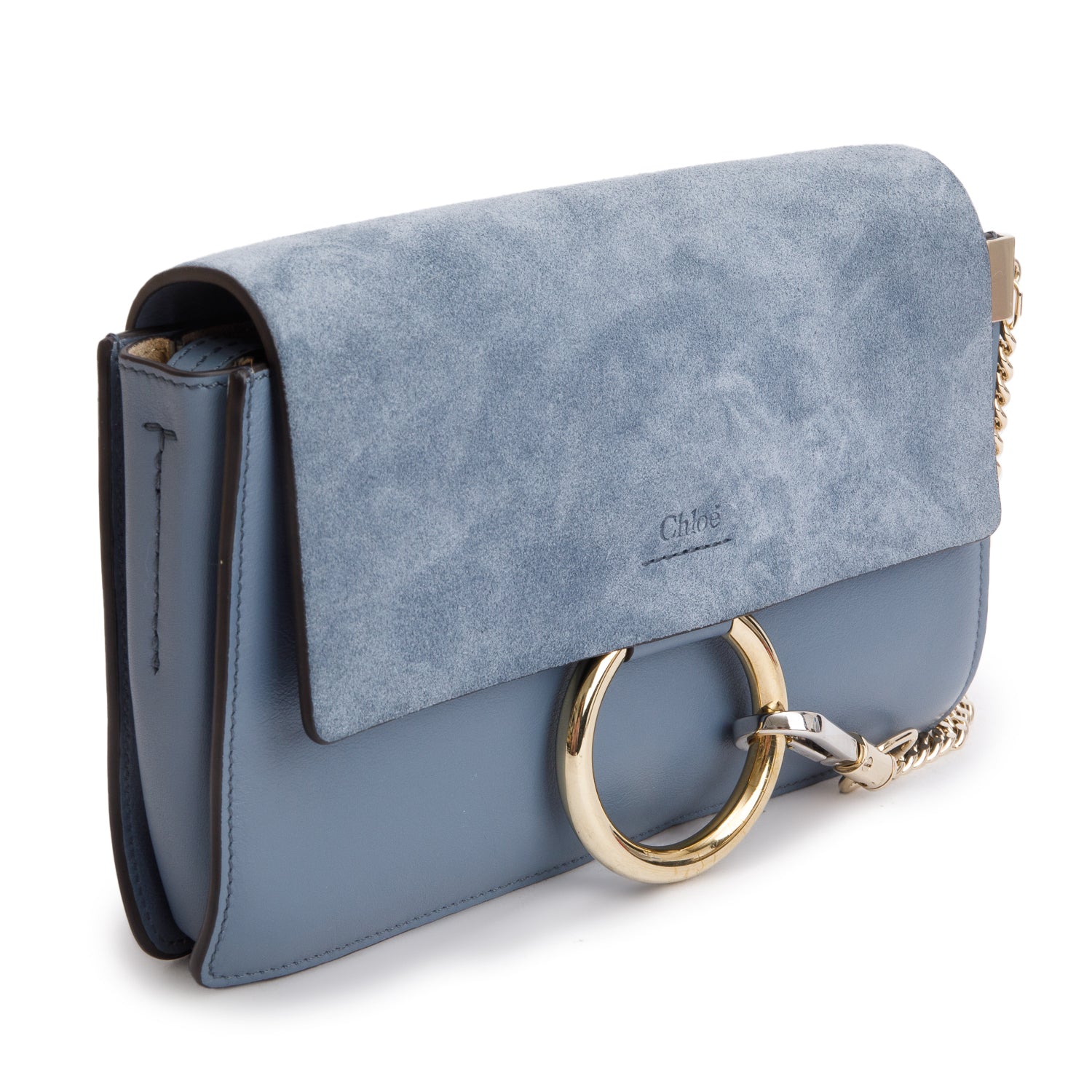 Chloe 2020 Blue Suede & Calfskin Leather Small Faye Shoulder Bag