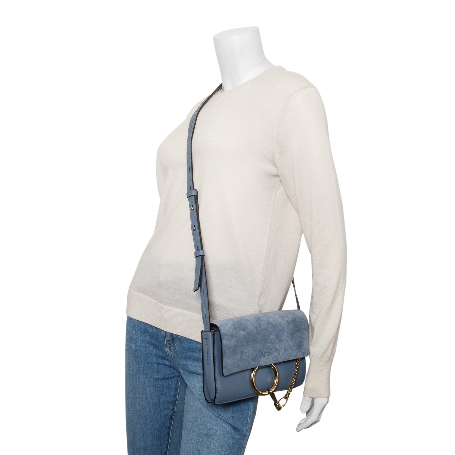 Chloe 2020 Blue Suede & Calfskin Leather Small Faye Shoulder Bag