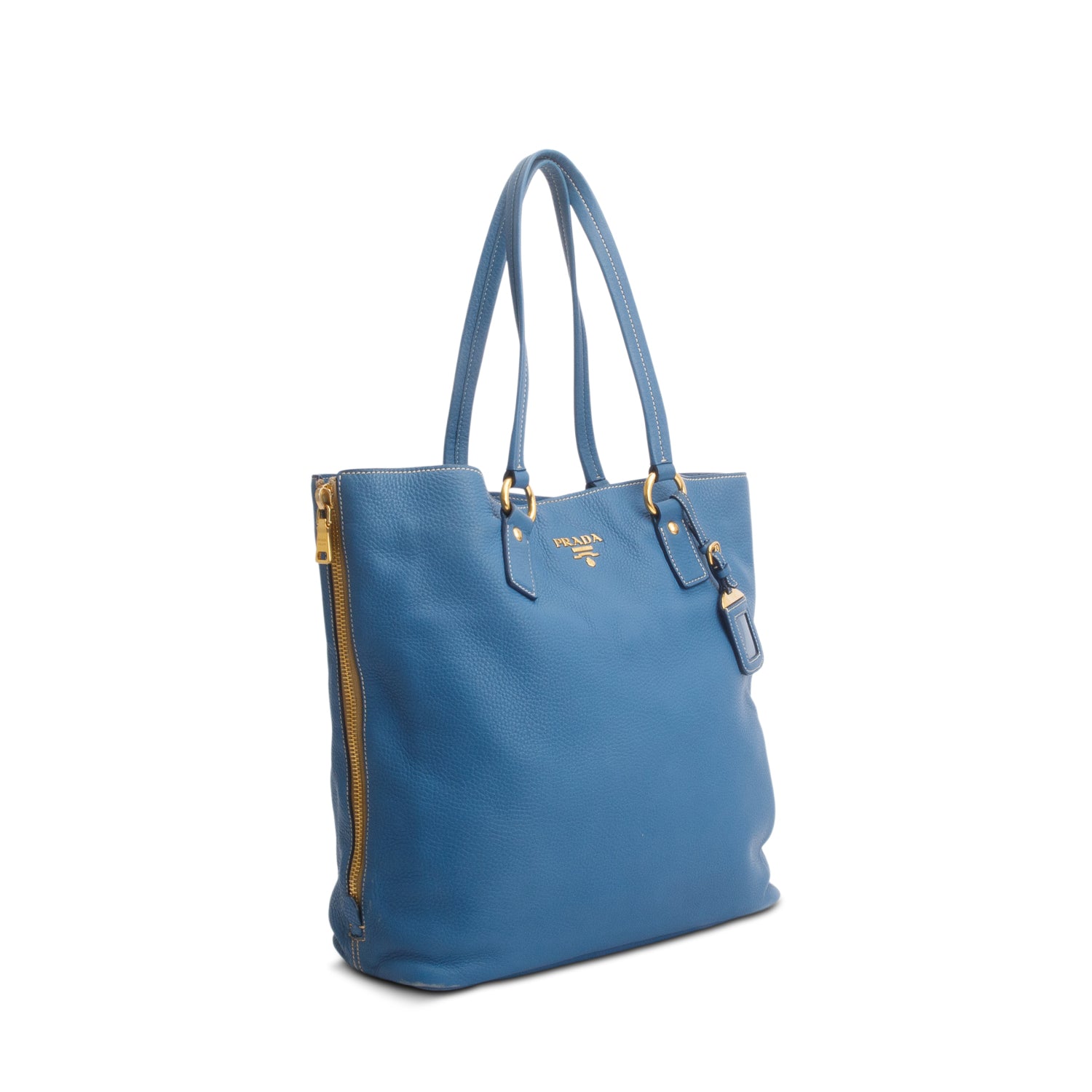 Prada Blue Vitello Daino Size Zip Tote w/ Authenticity Card