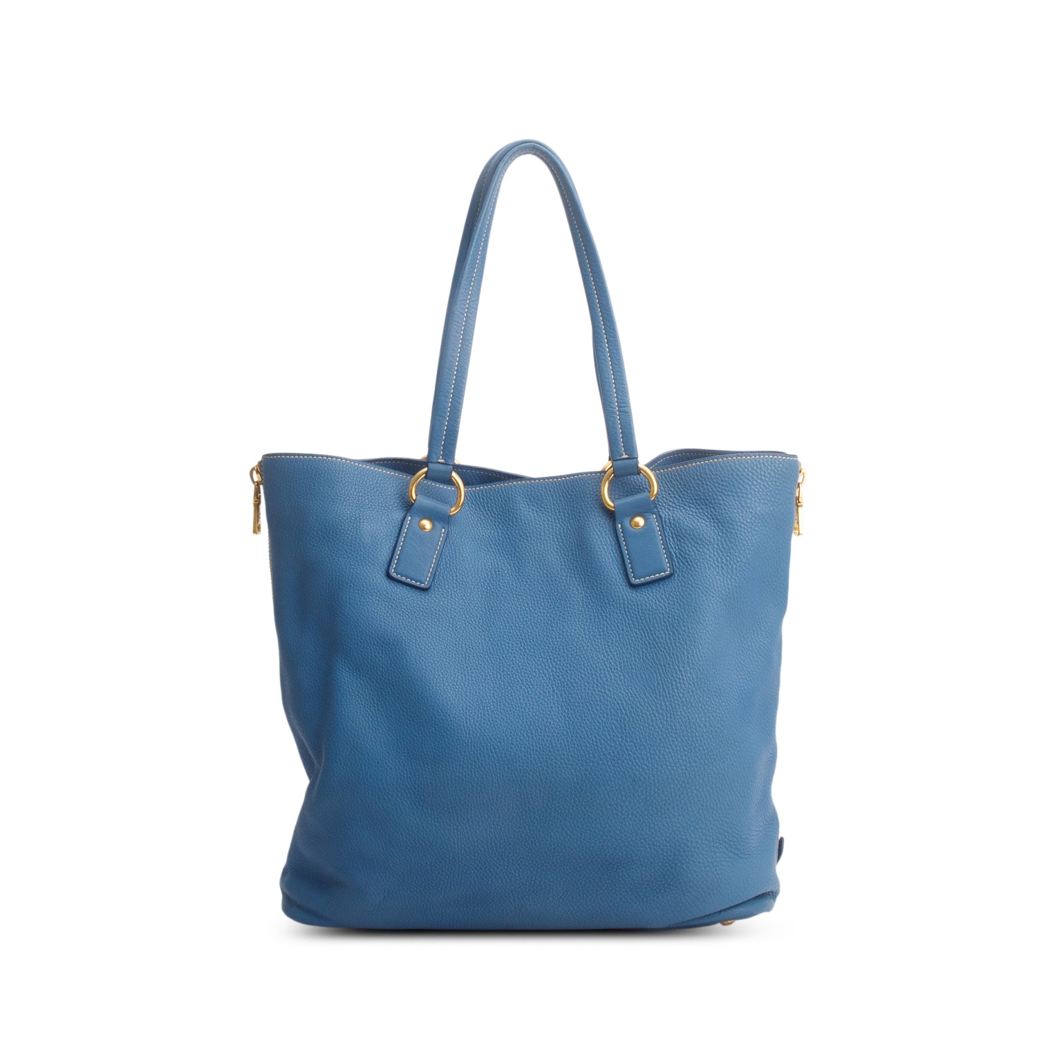 Prada Blue Vitello Daino Size Zip Tote w/ Authenticity Card