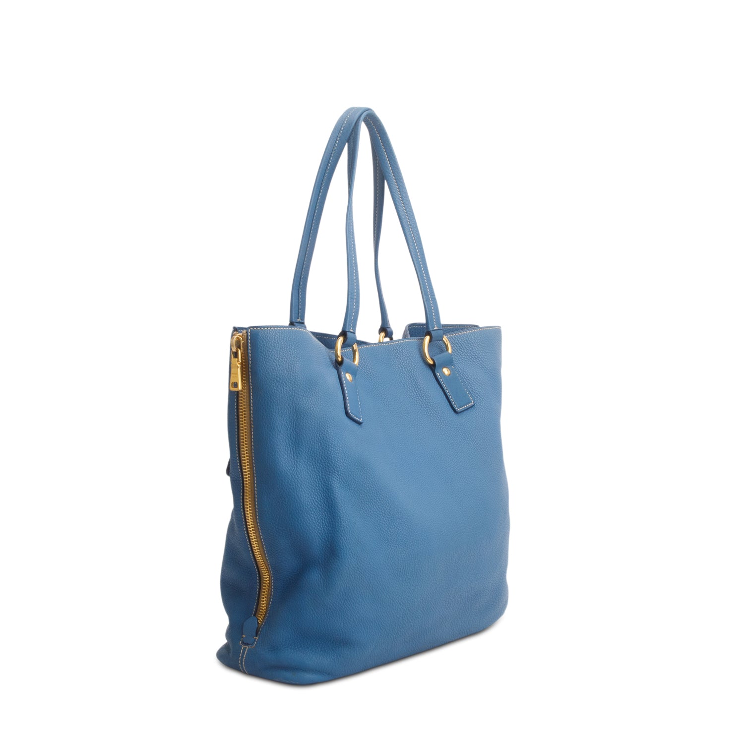 Prada Blue Vitello Daino Size Zip Tote w/ Authenticity Card