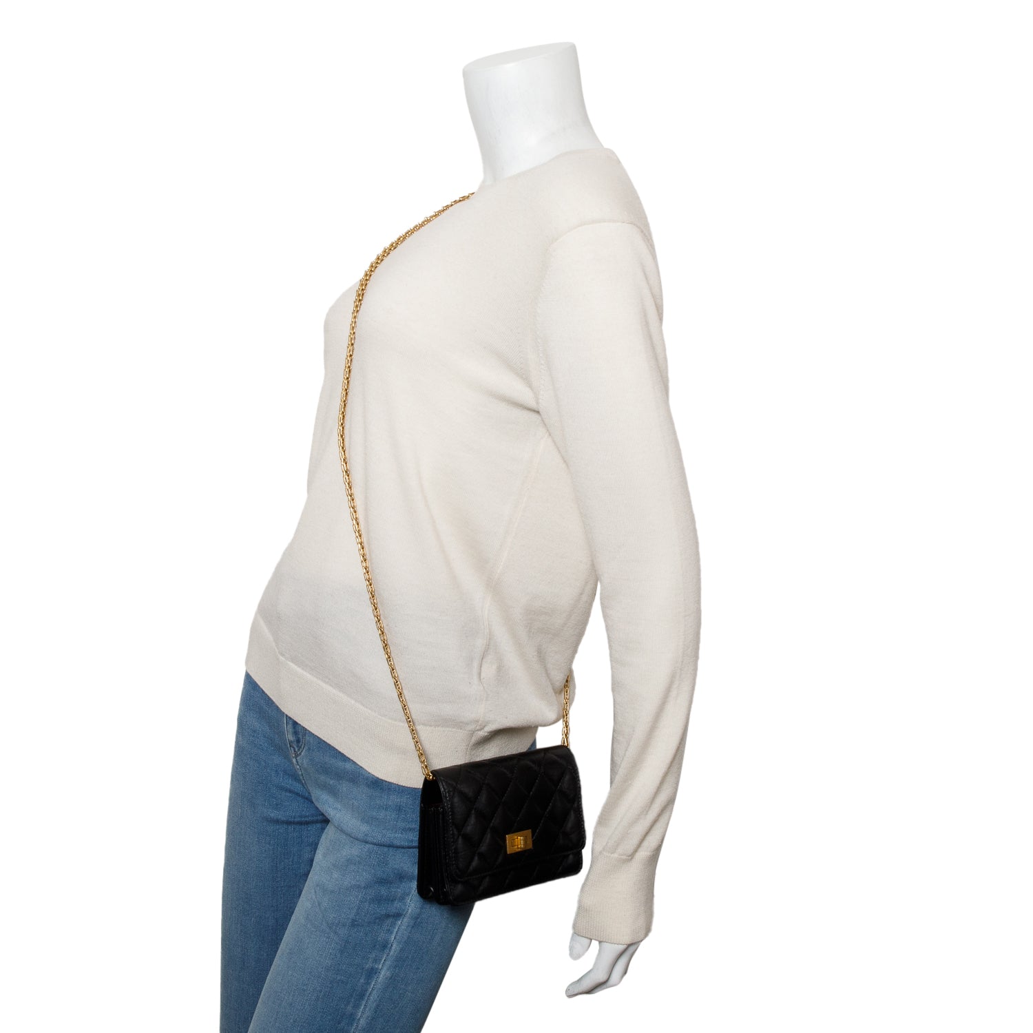 Chanel Black Aged Lambskin Quilted Mini Reissue Wallet on Chain