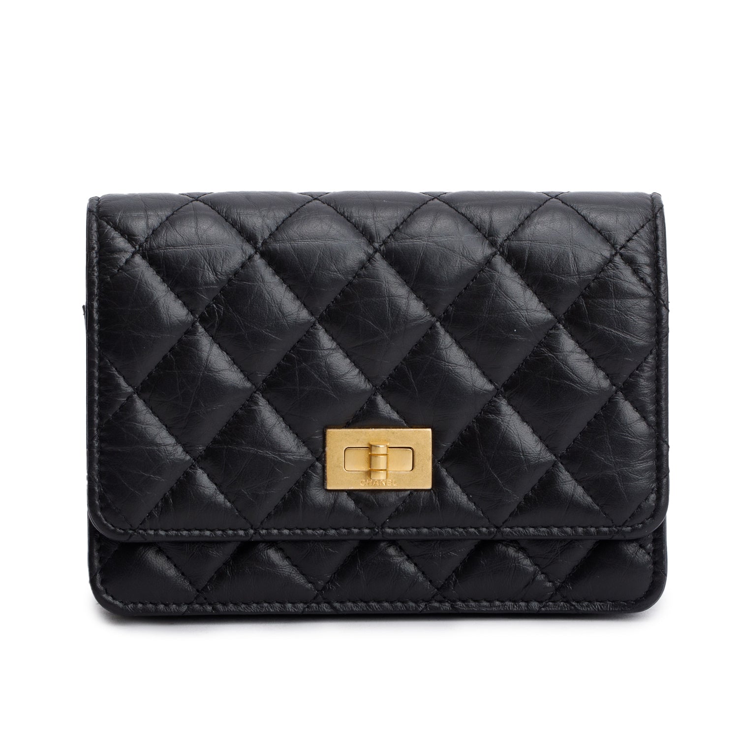 Chanel Black Aged Lambskin Quilted Mini Reissue Wallet on Chain