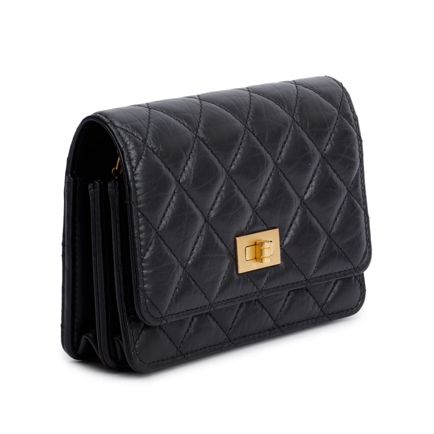 Chanel Black Aged Lambskin Quilted Mini Reissue Wallet on Chain