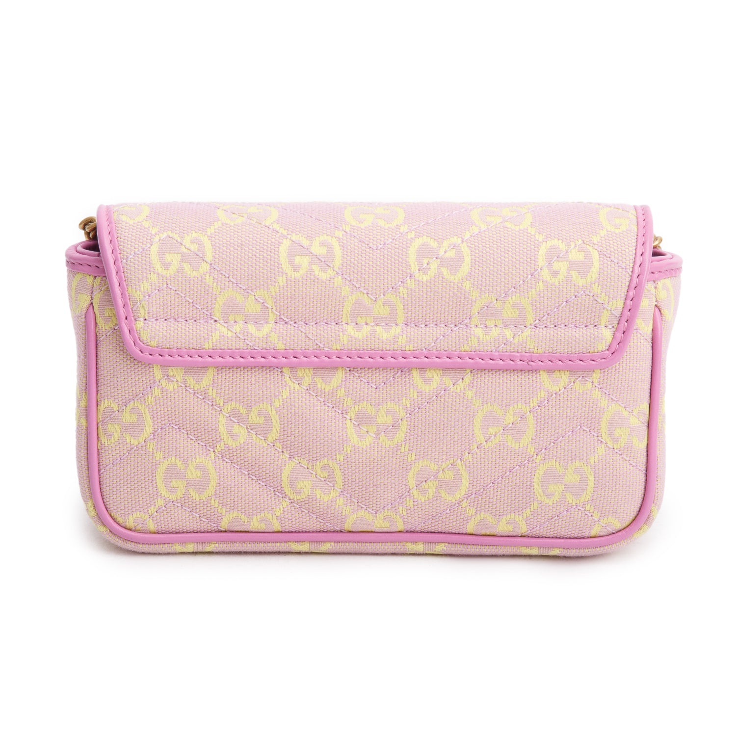Gucci Pink/Yellow Monogram Matelasse Super Mini GG Marmont Chain Shoulder Bag